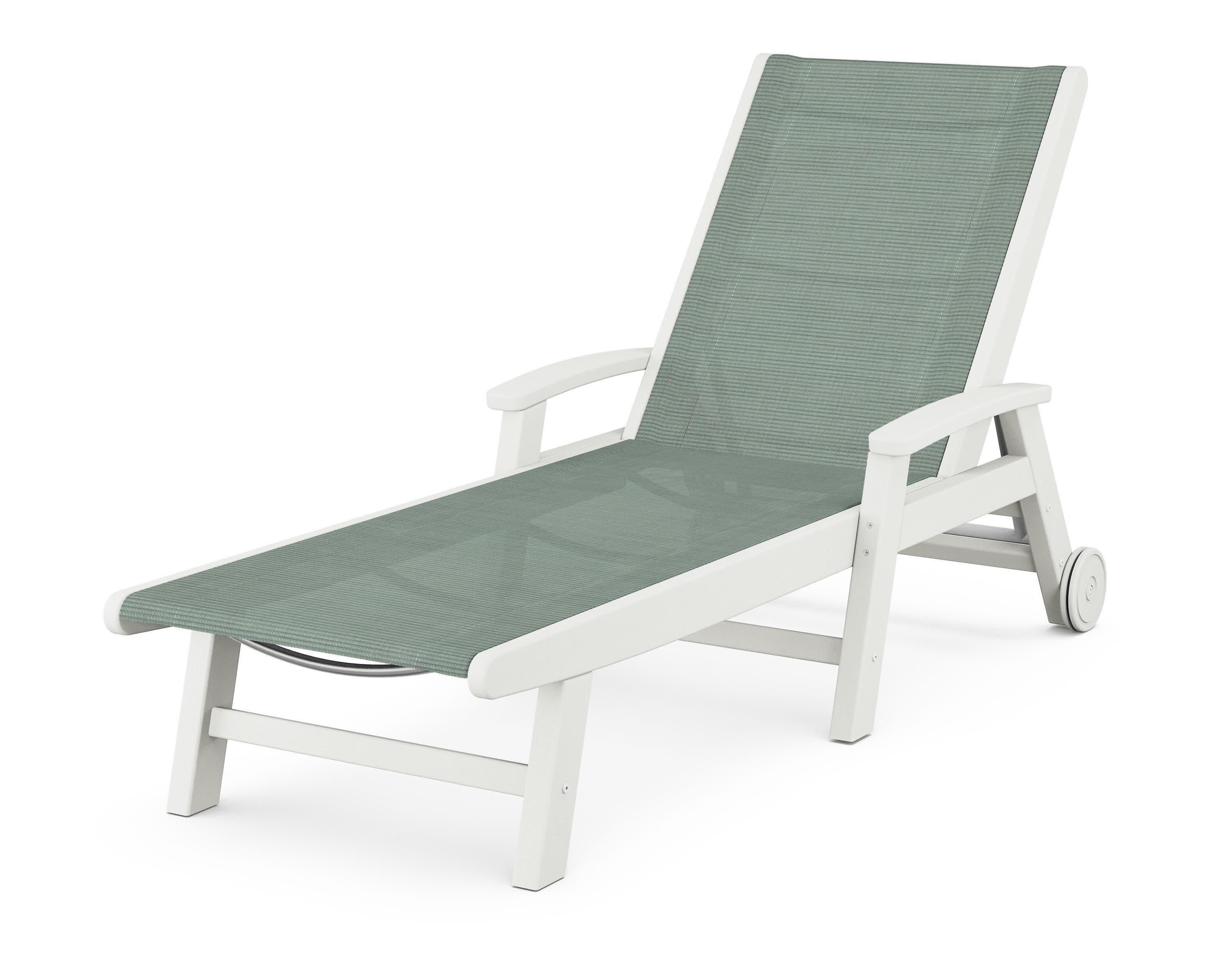Coastal Chaise with Wheels in Vintage White / Dupioni Sea Mist Sling