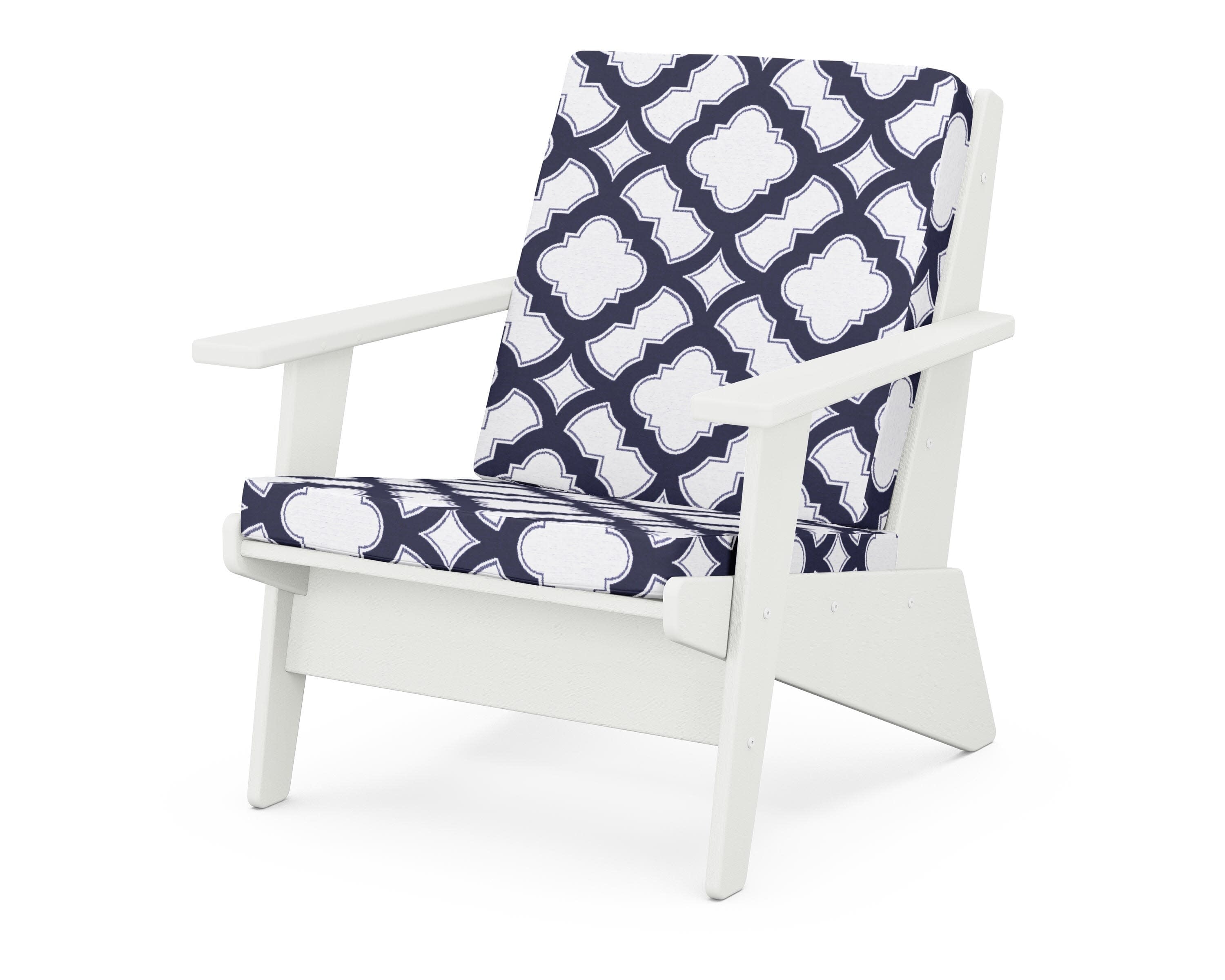 Riviera Modern Lounge Chair in Vintage White / Trellis Navy