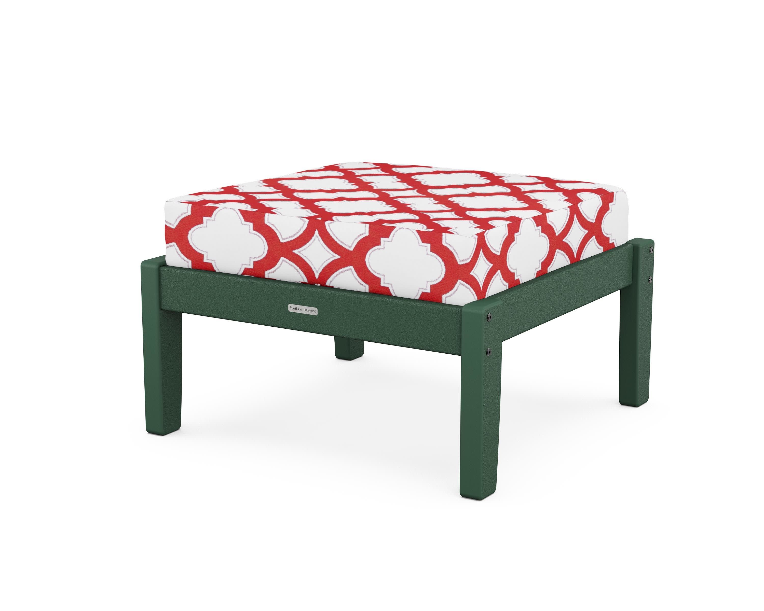 Chinoiserie Deep Seating Ottoman in Green / Trellis Crimson