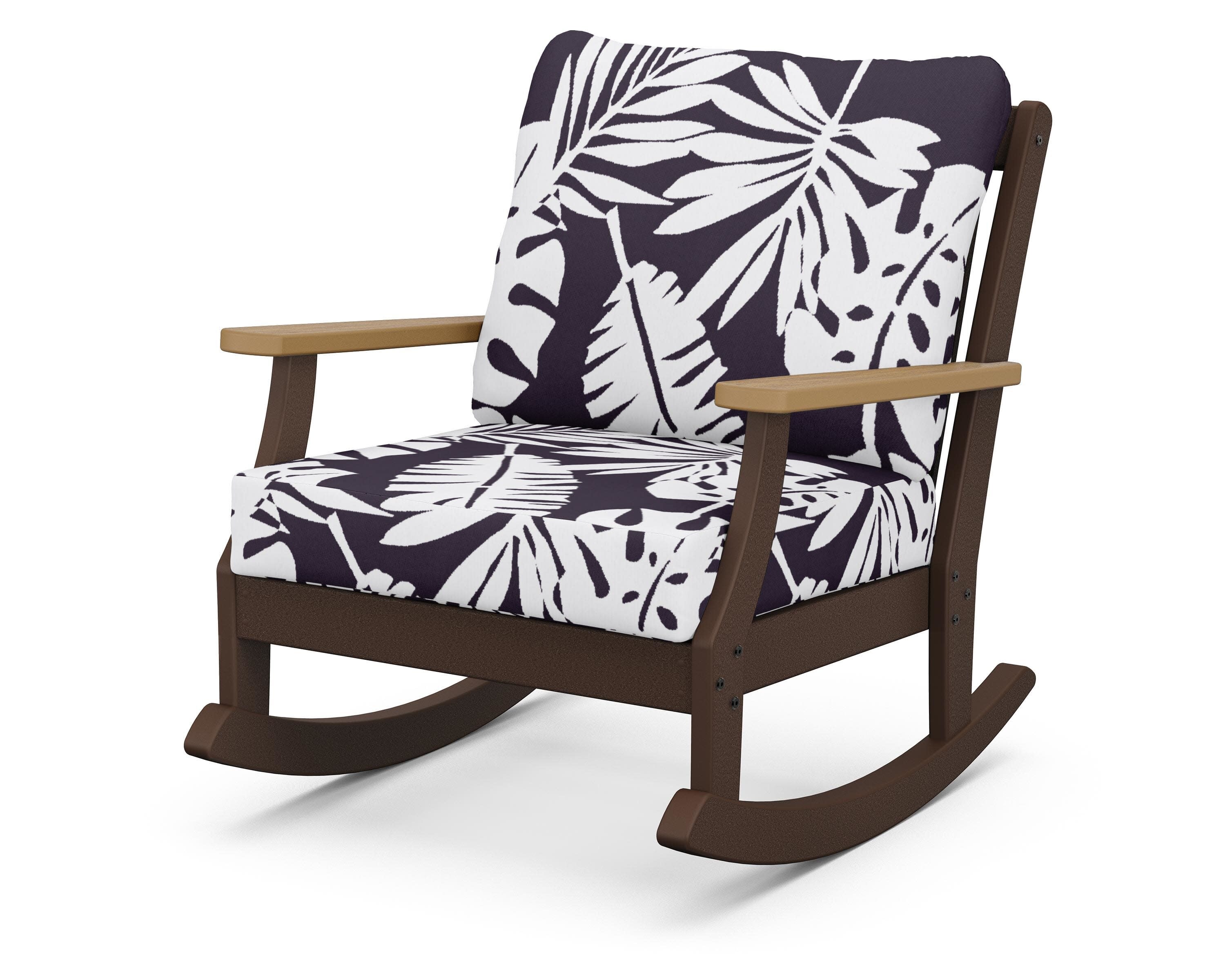 Braxton Deep Seating Rocking Chair in Mahogany / Natural / Leaf Navy