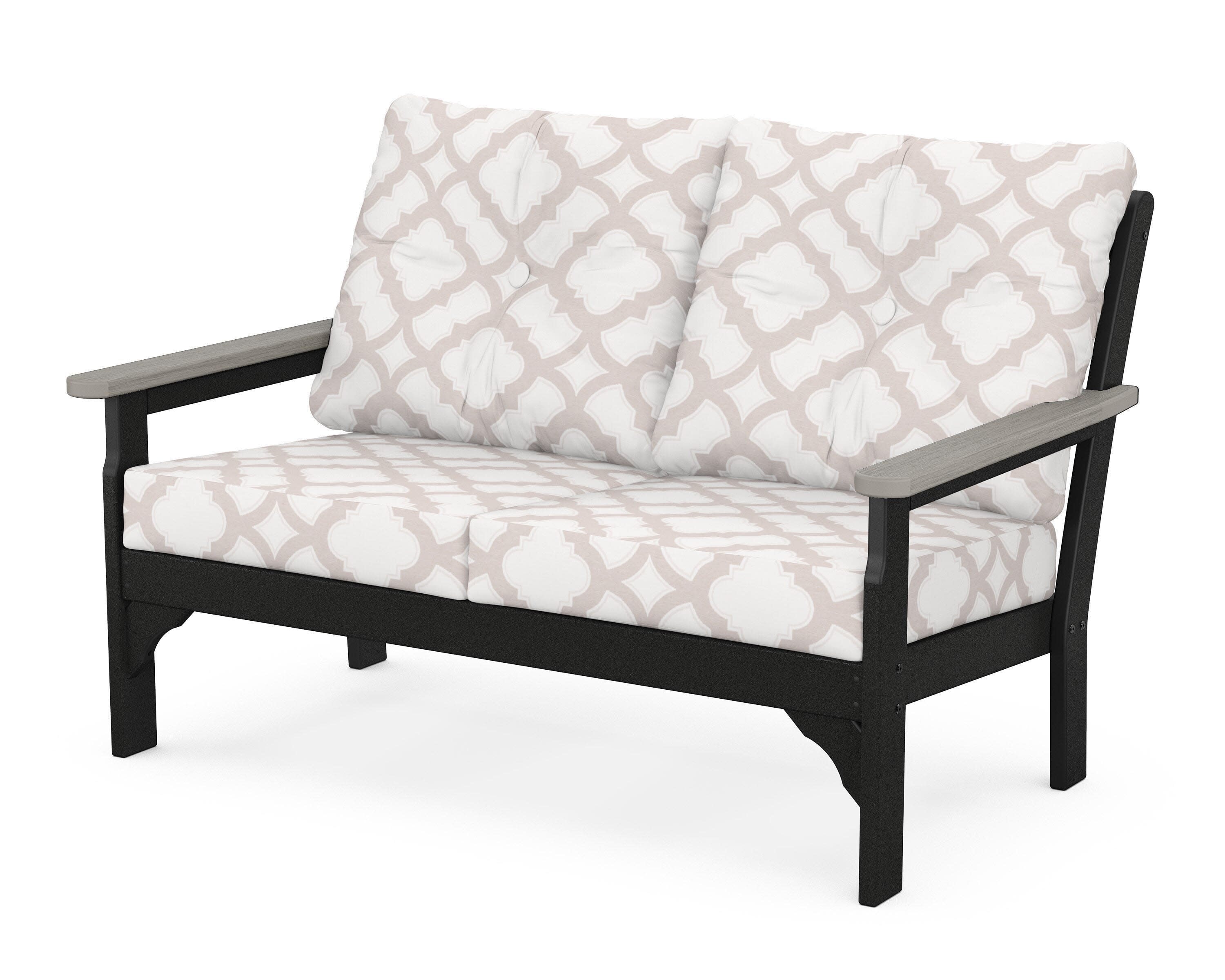Vineyard Deep Seating Loveseat in Black / Driftwood / Trellis Dune Burlap
