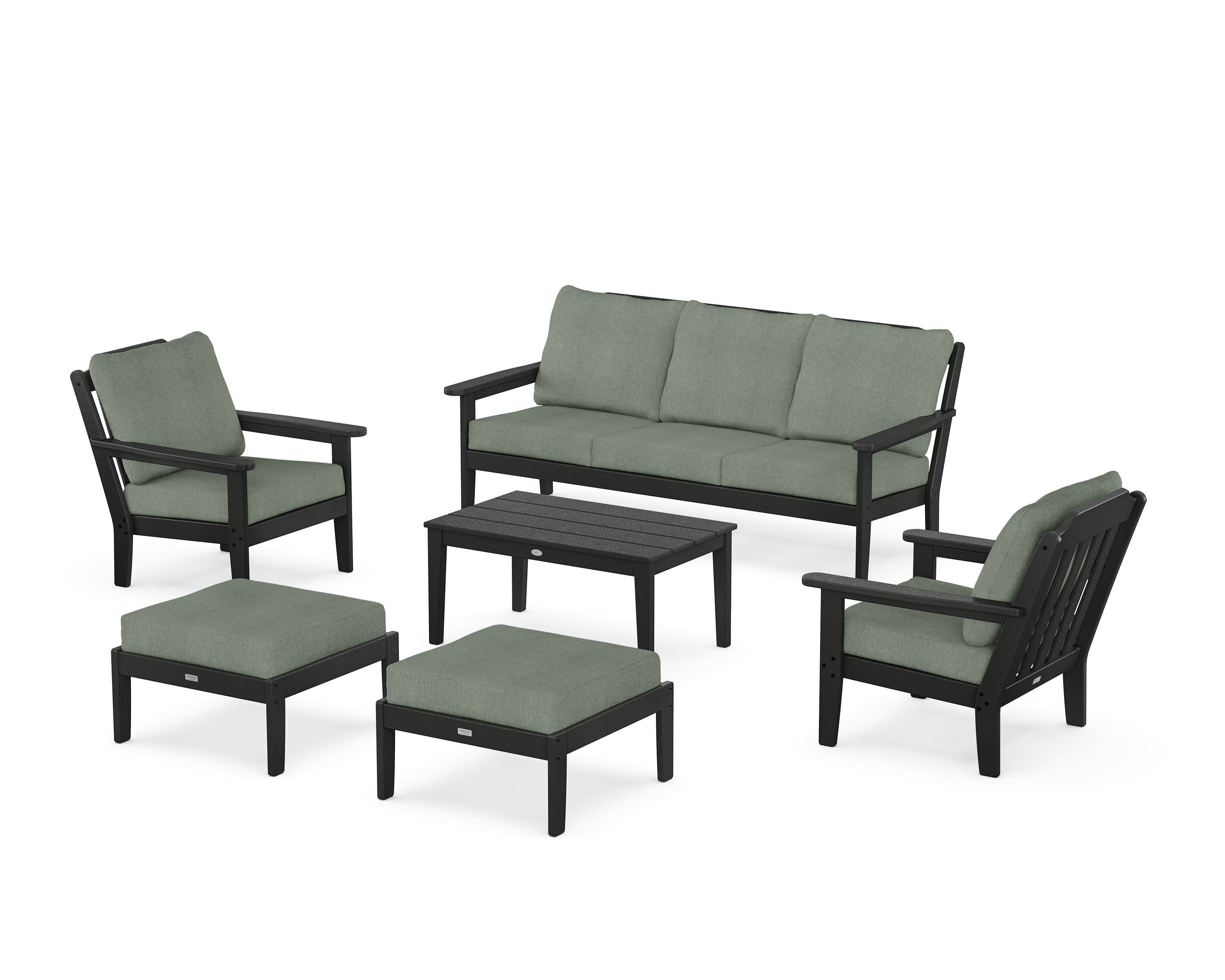 Cottage 6-Piece Lounge Sofa Set in Black / Cast Sage
