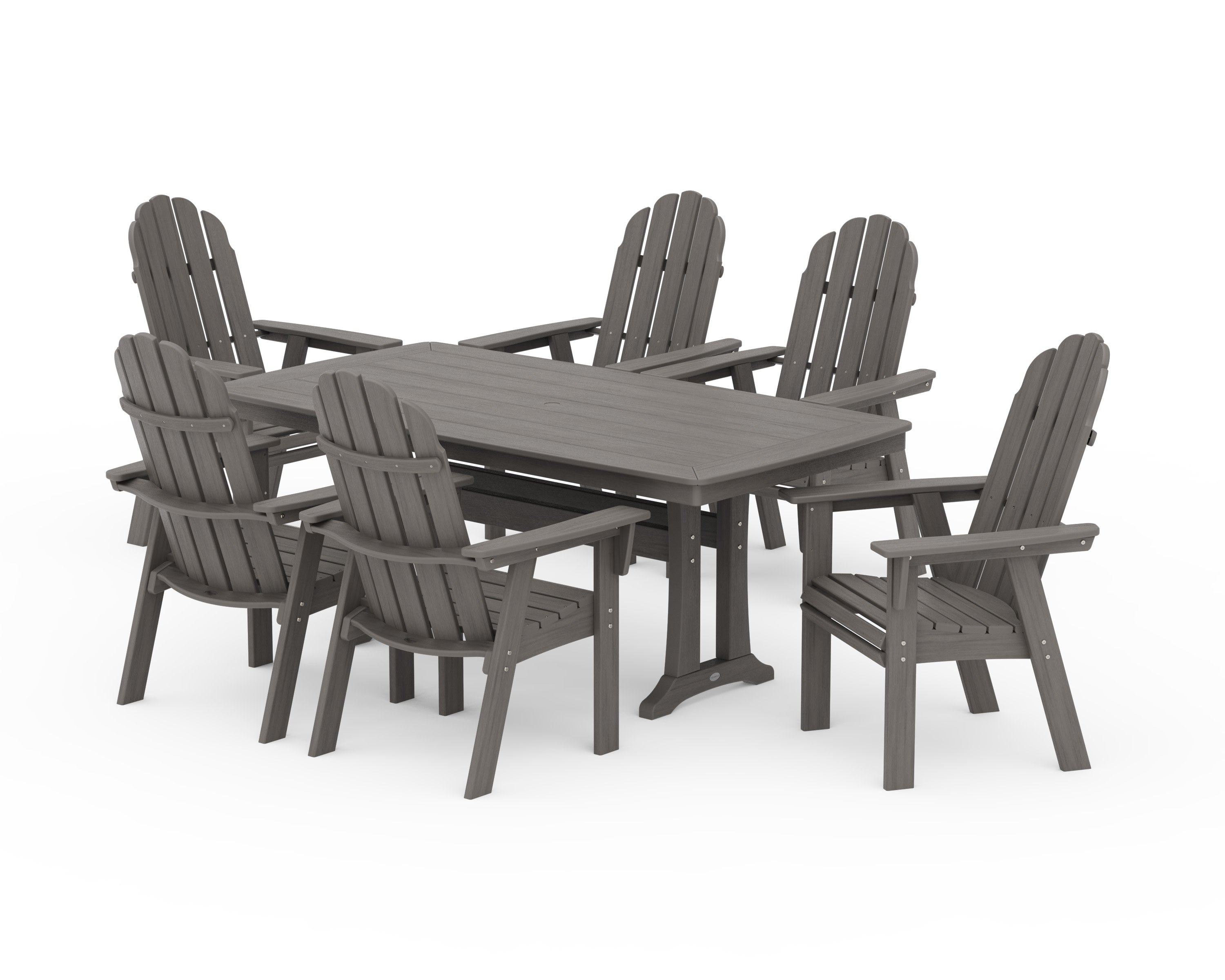 Vineyard Curveback Adirondack 7-Piece Dining Set with Trestle Legs in Driftwood