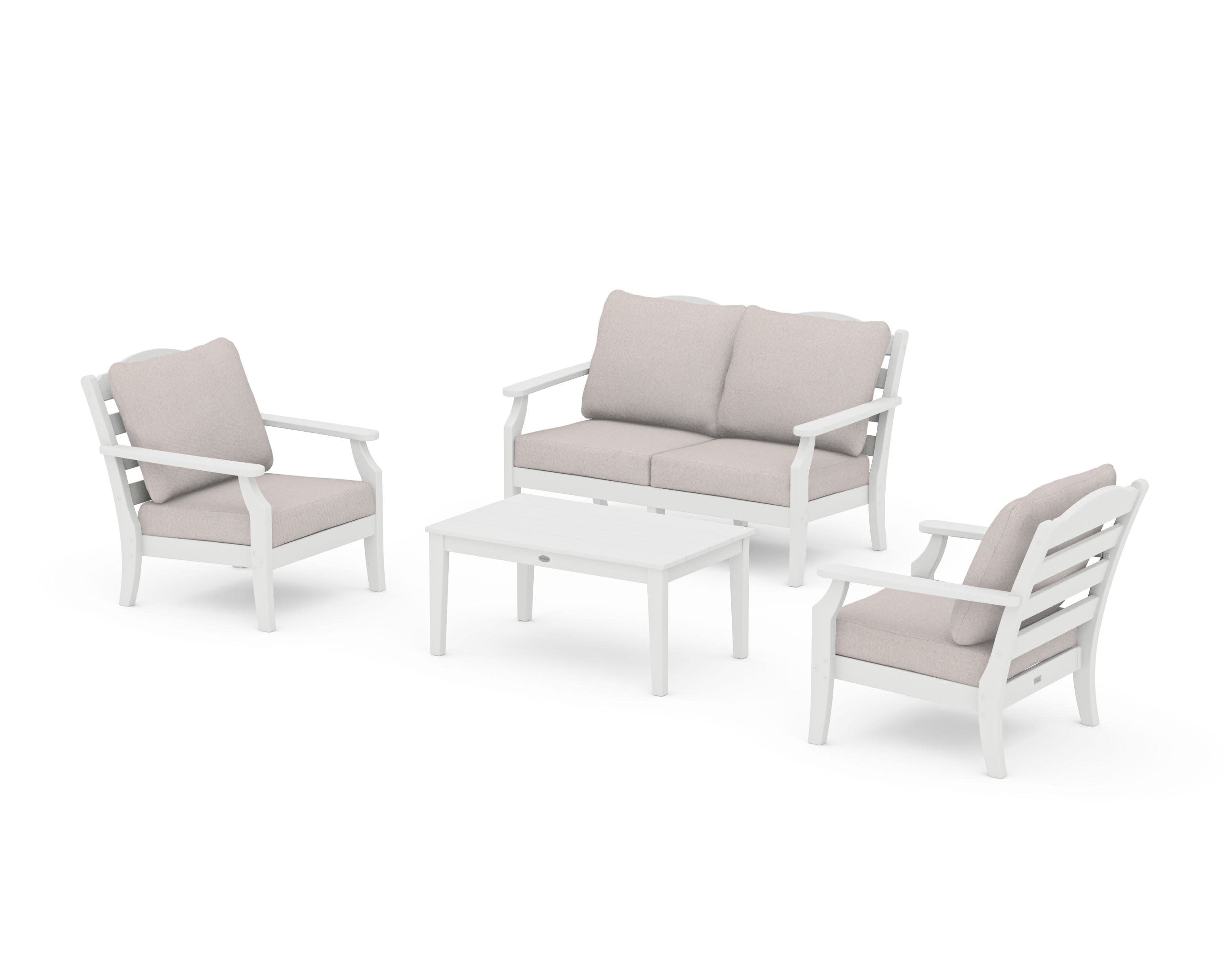 Savannah 4-Piece Deep Seating Set with Loveseat in White / Dune Burlap