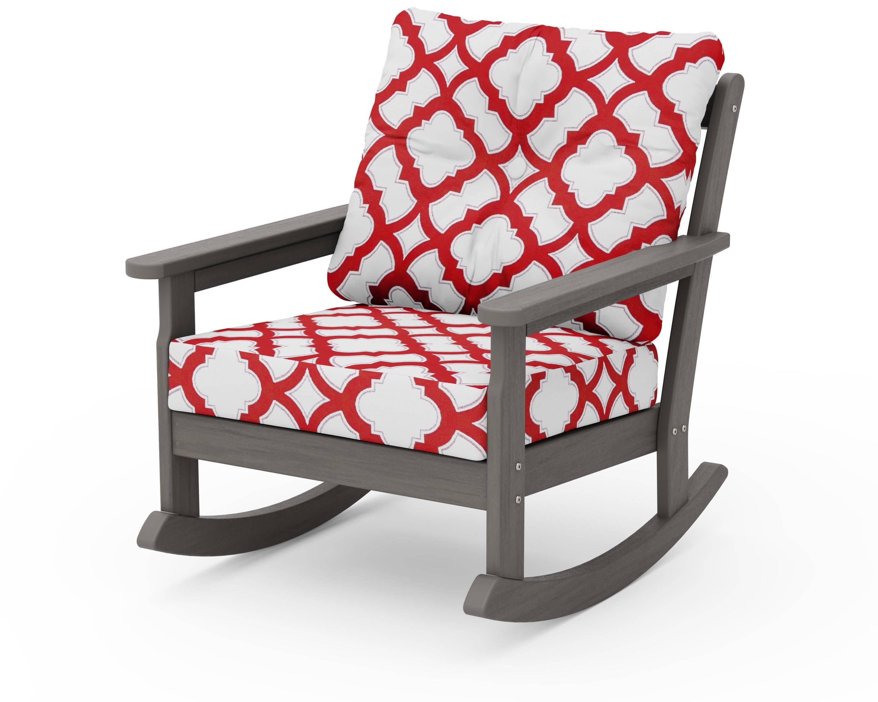 Vineyard Deep Seating Rocking Chair in Driftwood / Trellis Crimson