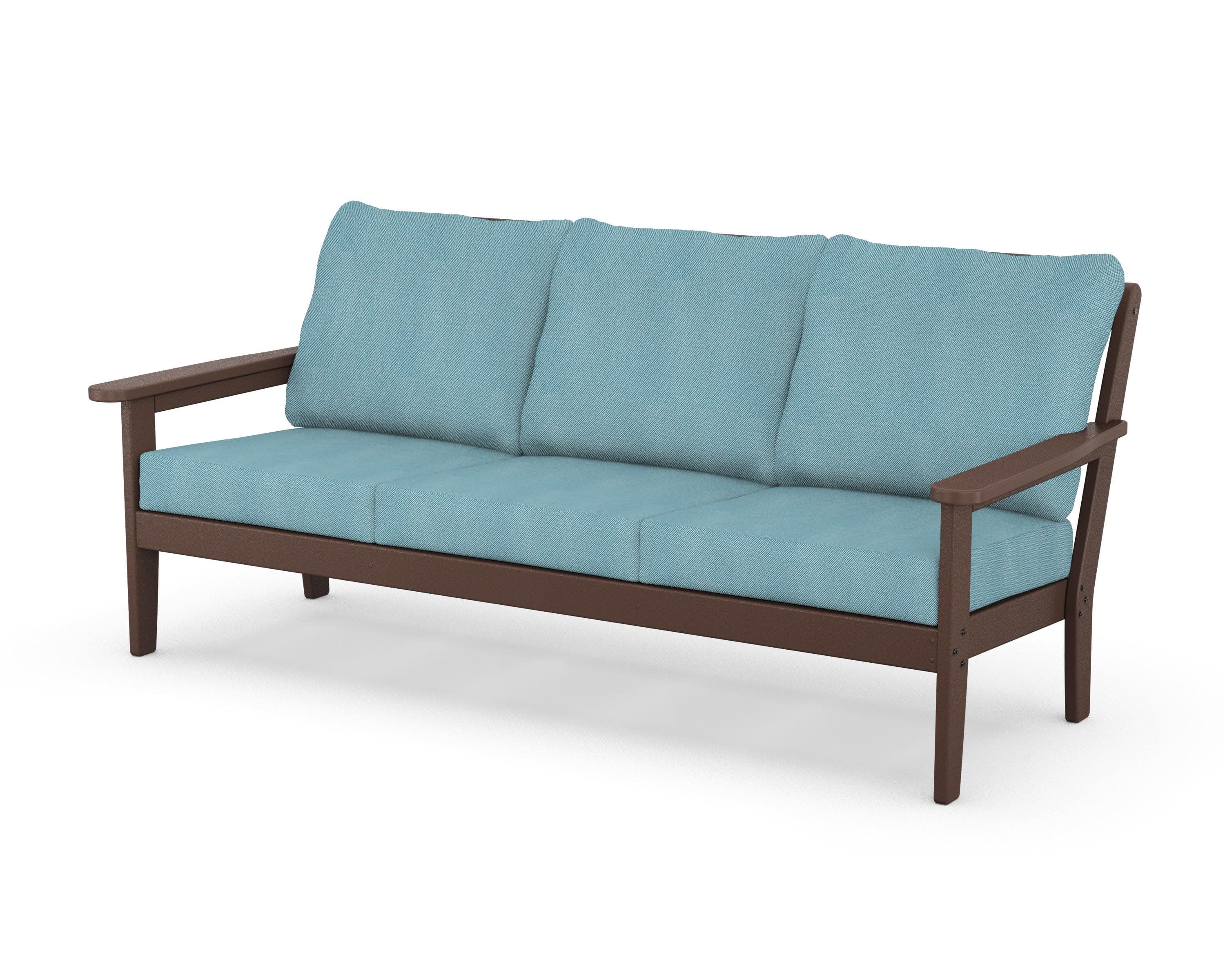 Cottage Deep Seating Sofa in Mahogany / Lattice Sky Blue