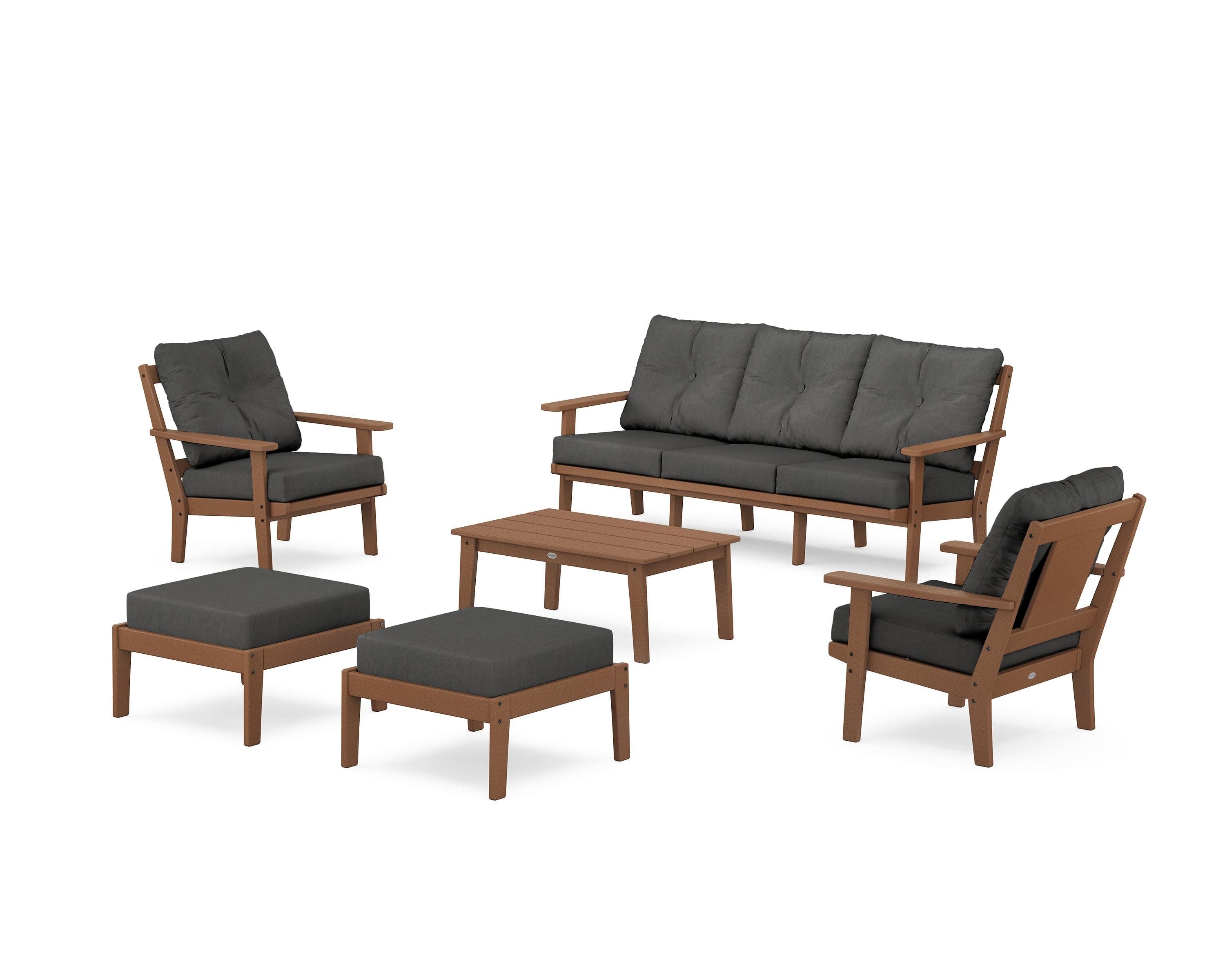 Prairie 6-Piece Lounge Sofa Set in Teak / Spectrum Carbon