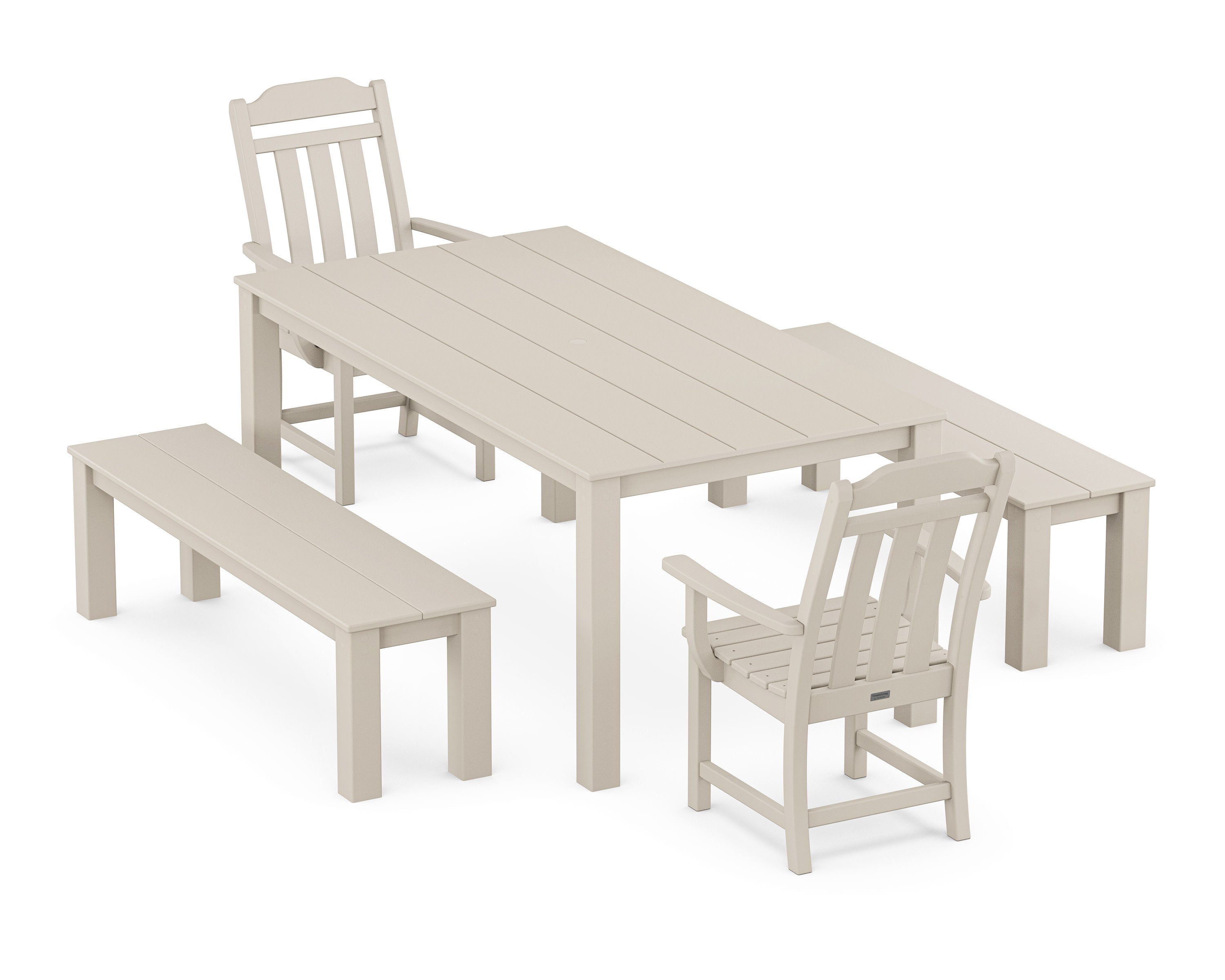 Cottage 5-Piece Parsons Dining Set with Benches in Sand