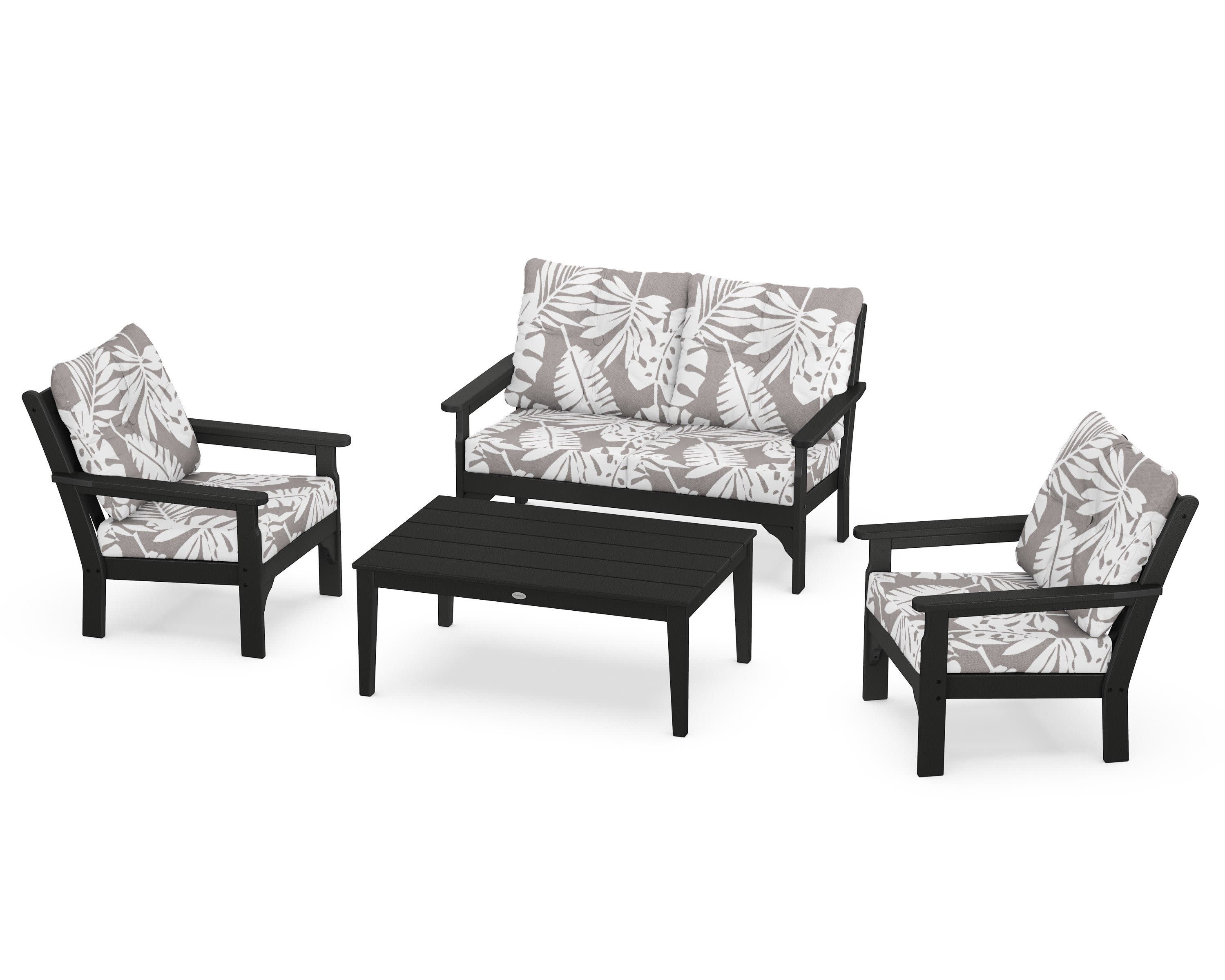 Vineyard 4-Piece Deep Seating Set in Black / Leaf Grey Mist