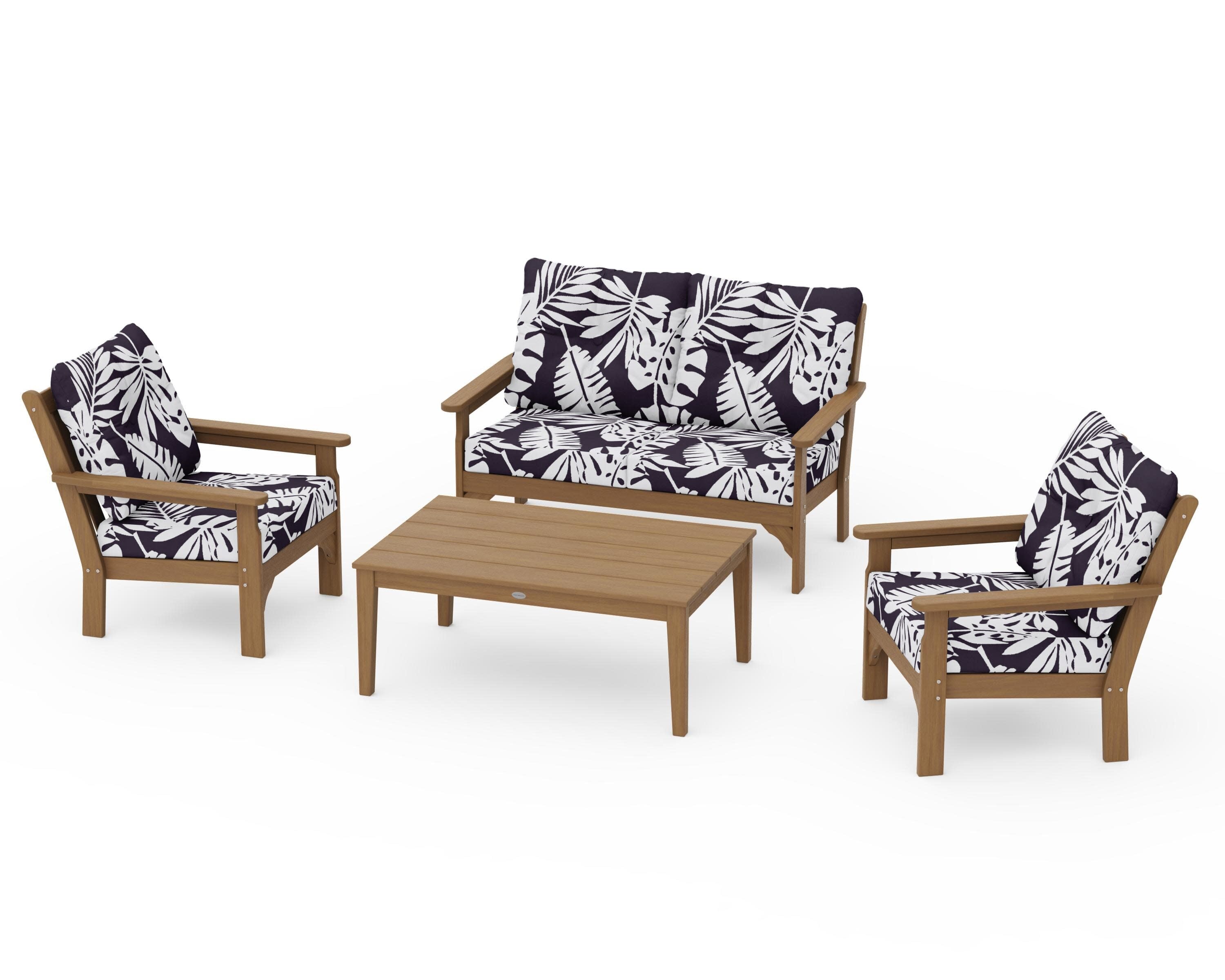 Vineyard 4-Piece Deep Seating Set in Natural / Leaf Navy