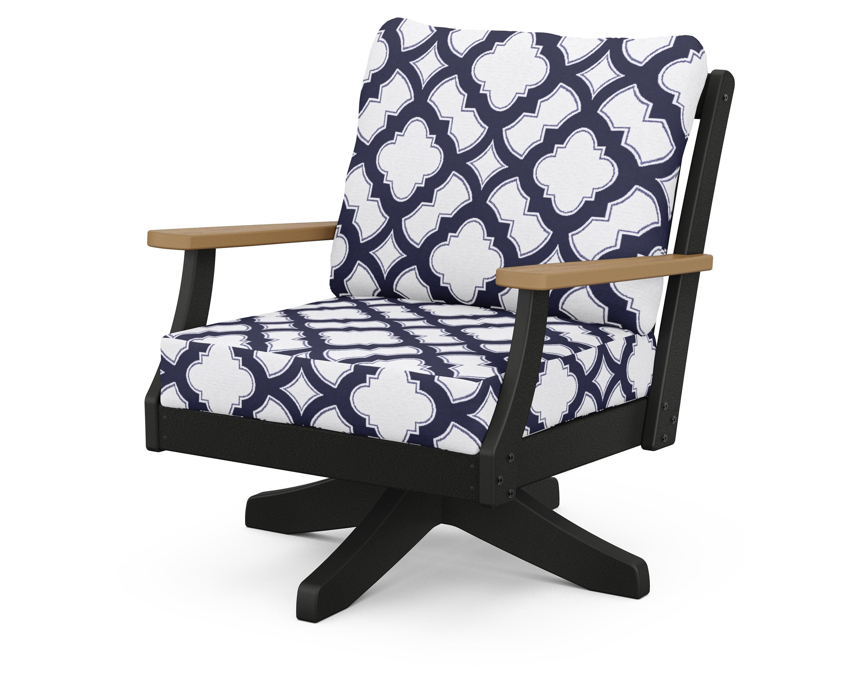 Braxton Deep Seating Swivel Chair in Black / Natural / Trellis Navy