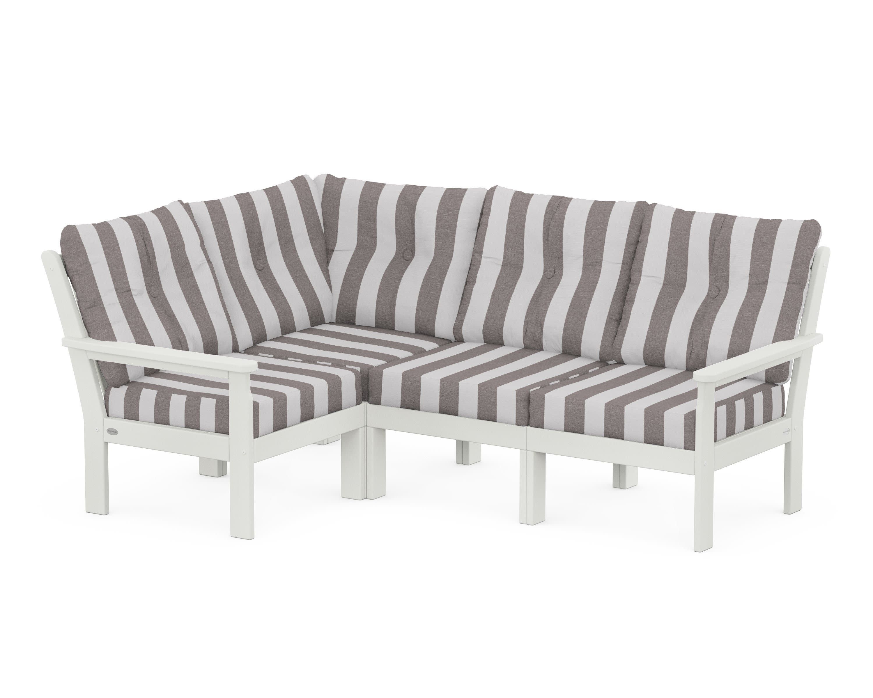 Vineyard 4-Piece Sectional in Vintage White / Cabana Stripe Grey Mist