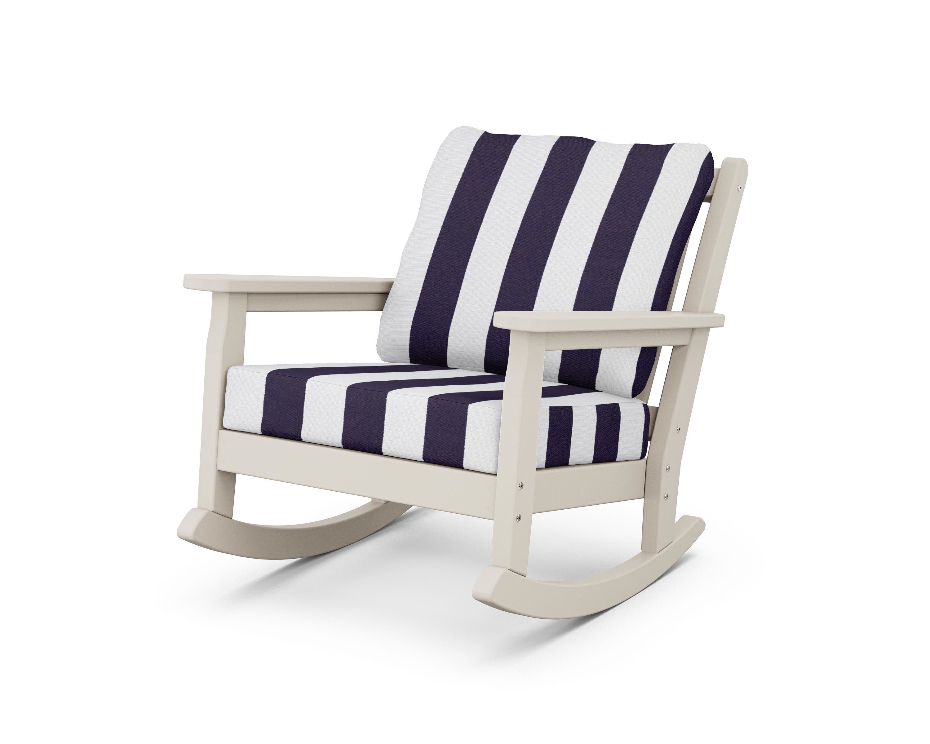 Chippendale Deep Seating Rocking Chair in Sand / Cabana Stripe Navy