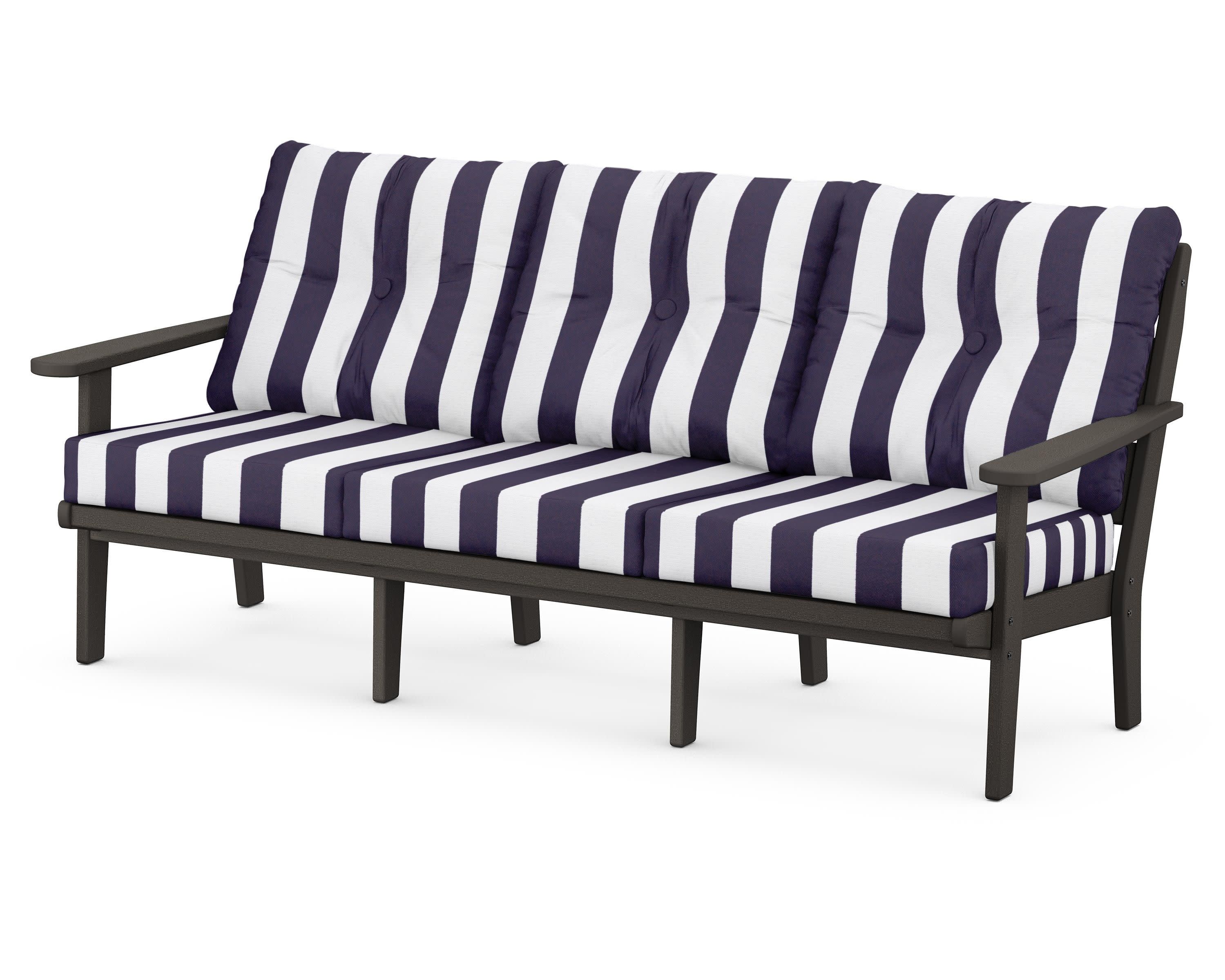 Lakeside Deep Seating Sofa in Vintage Coffee / Cabana Stripe Navy