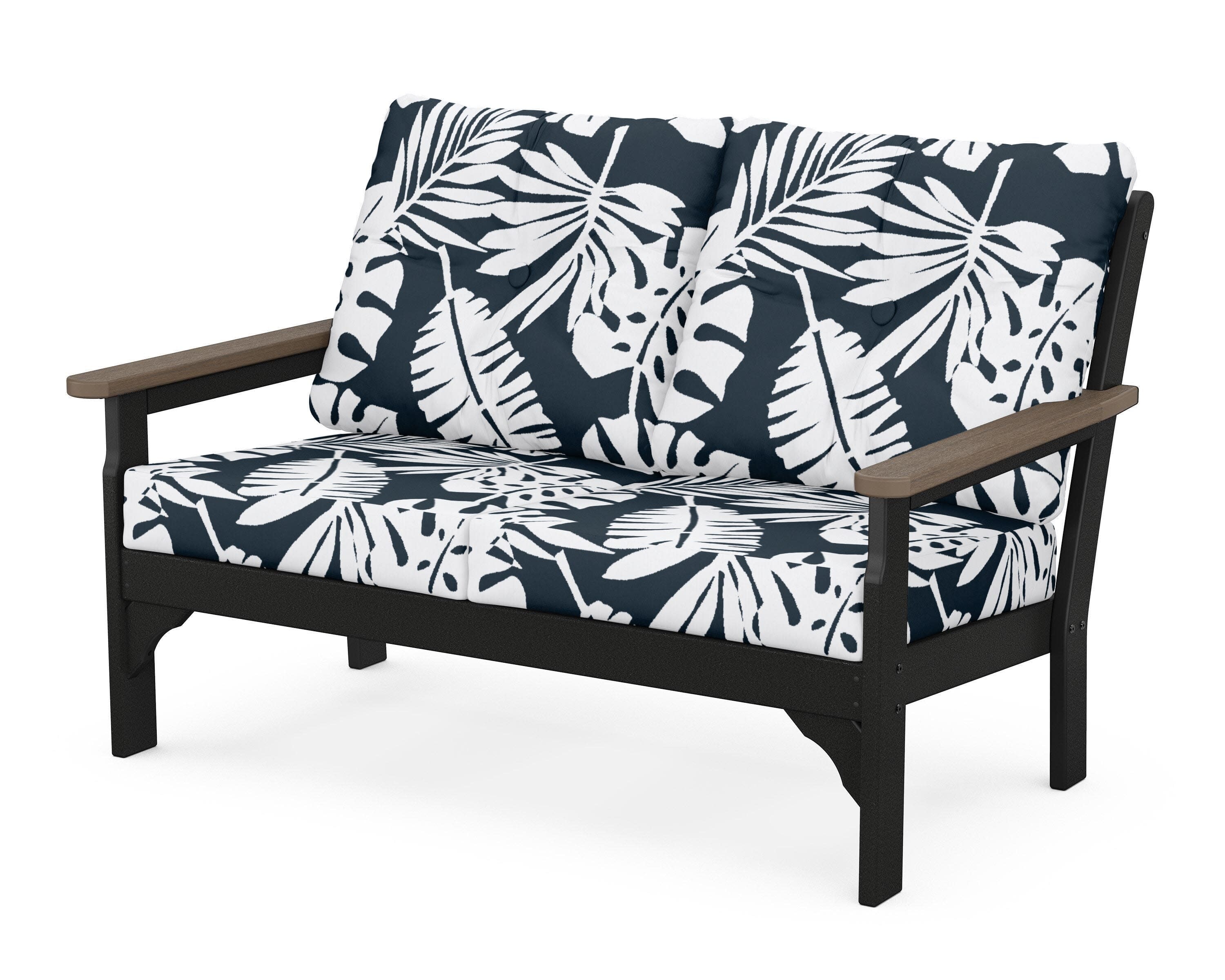 Vineyard Deep Seating Loveseat in Black / Kona / Leaf Marine Indigo