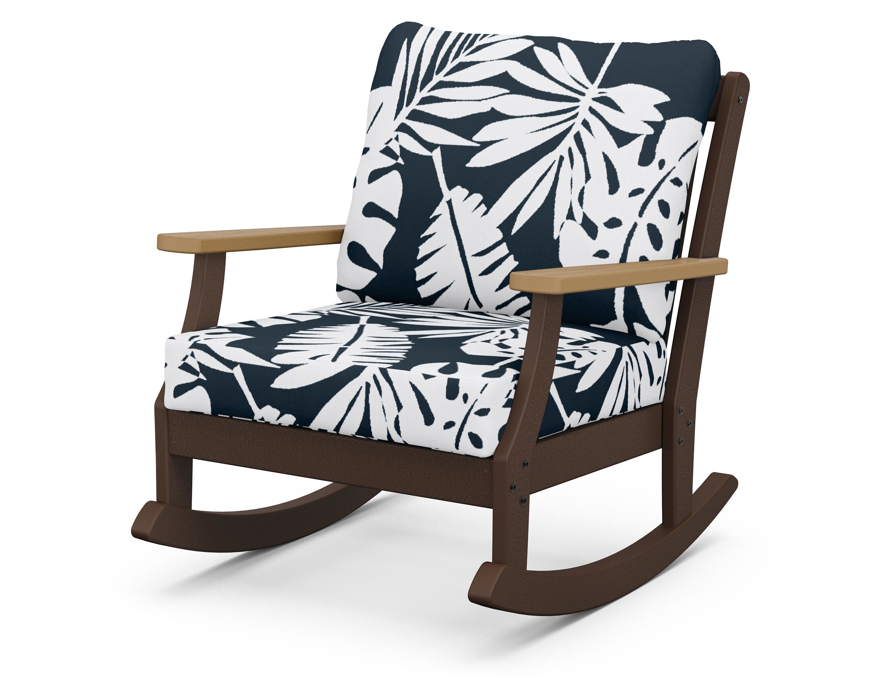 Braxton Deep Seating Rocking Chair in Mahogany / Natural / Leaf Marine Indigo