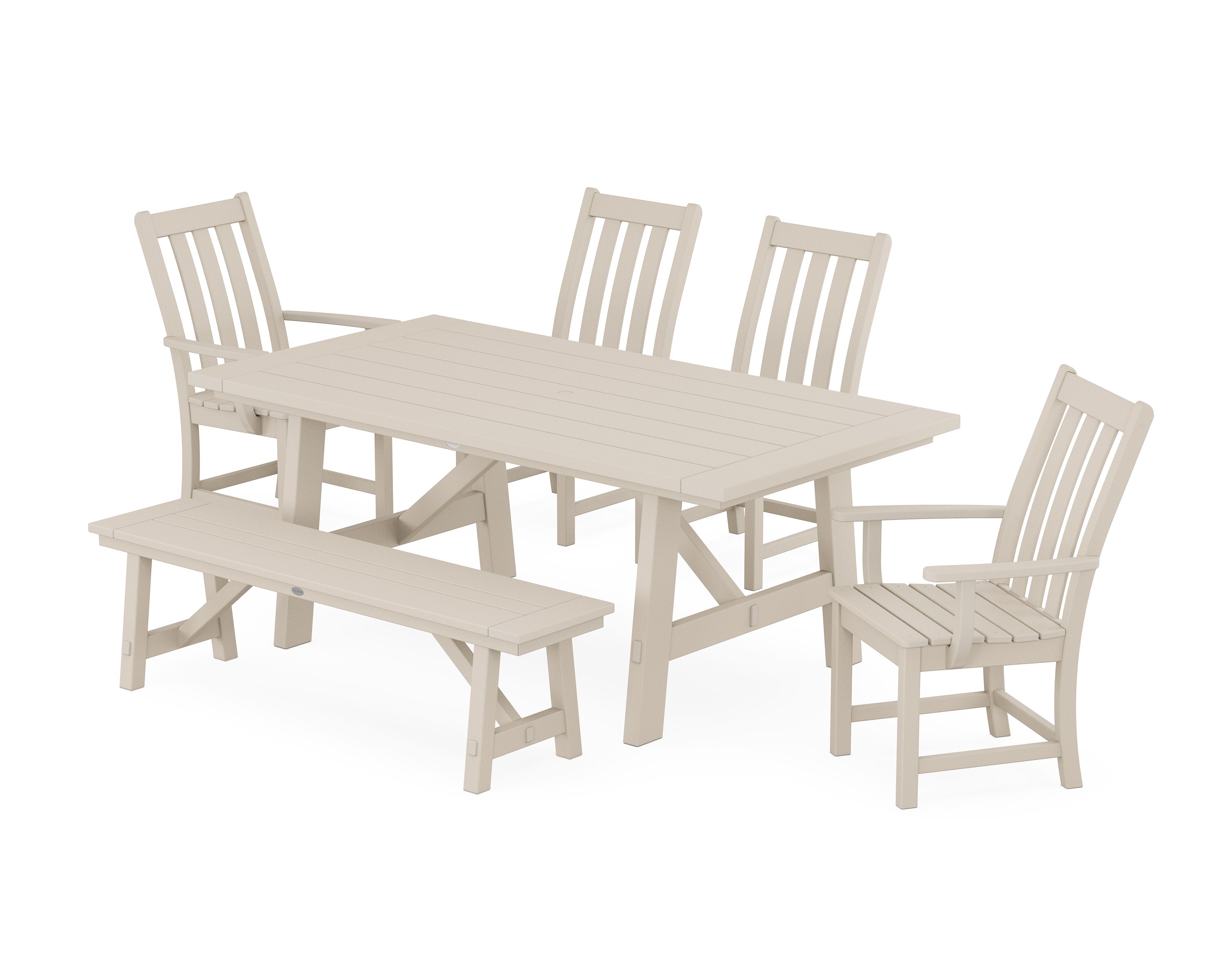 Vineyard 6-Piece Rustic Farmhouse Dining Set With Bench in Sand