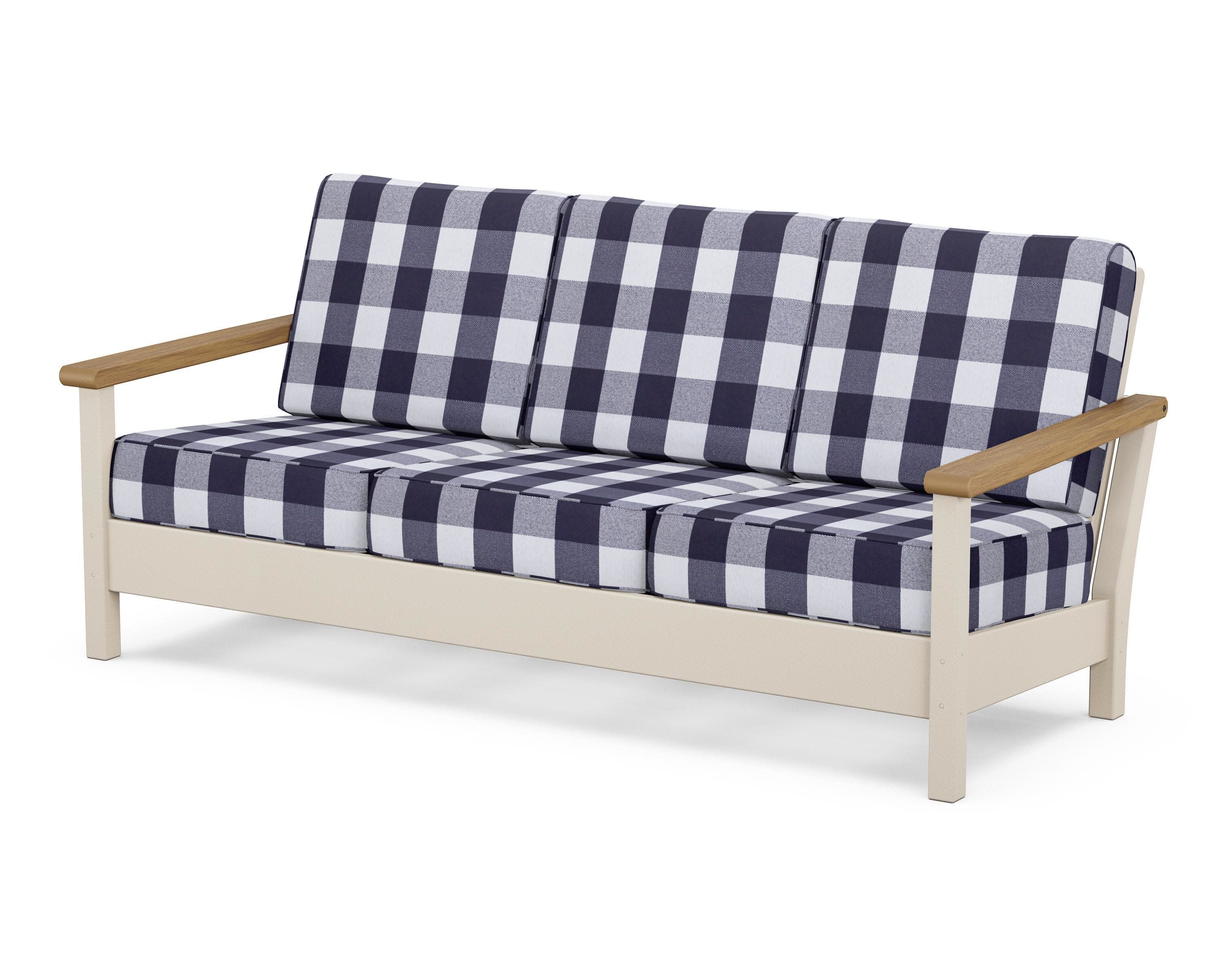 Harbour Deep Seating Sofa in Sand / Natural / Buffalo Plaid Navy