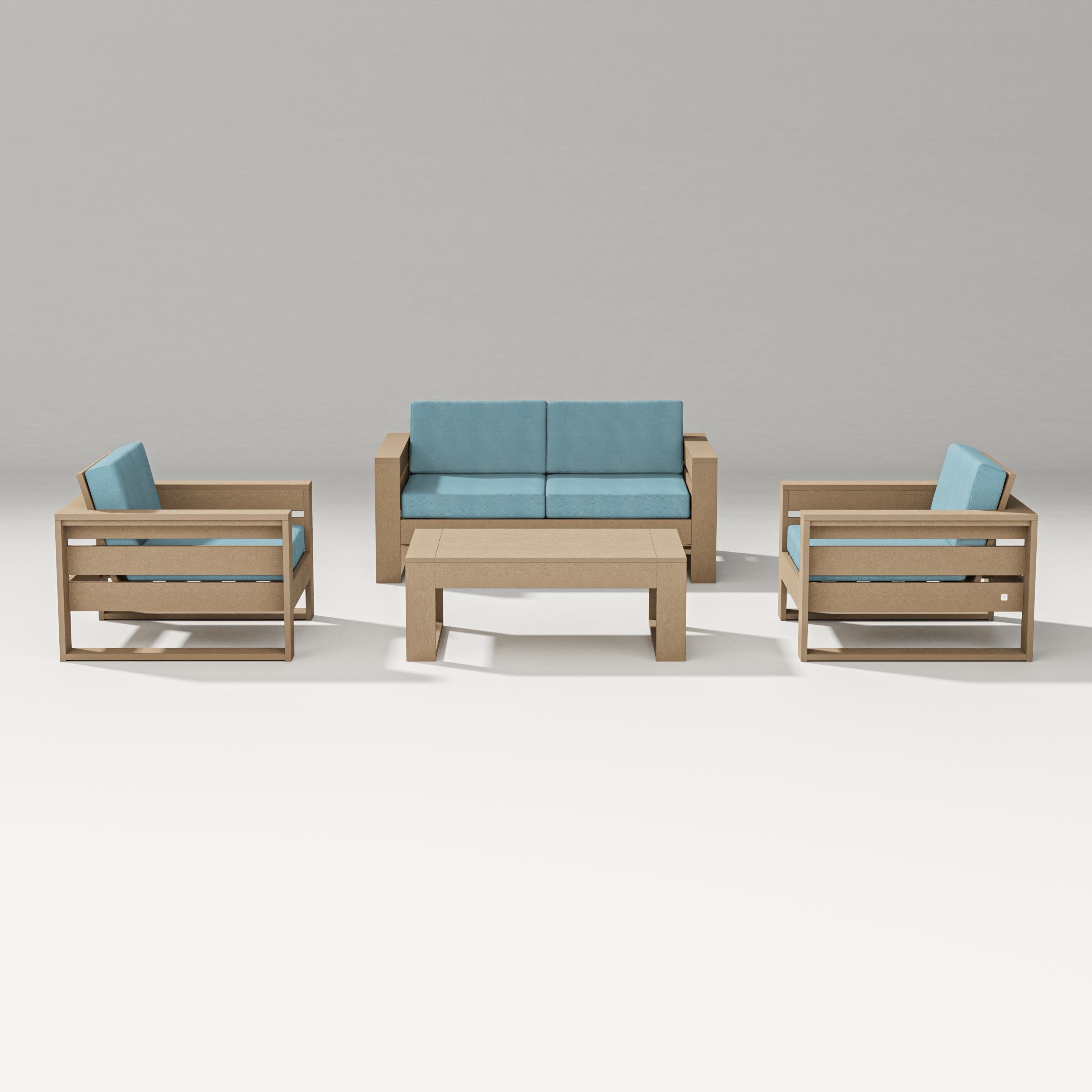 Latitude 4-Piece Lounge Loveseat Set in Vintage Sahara / Lattice Sky Blue