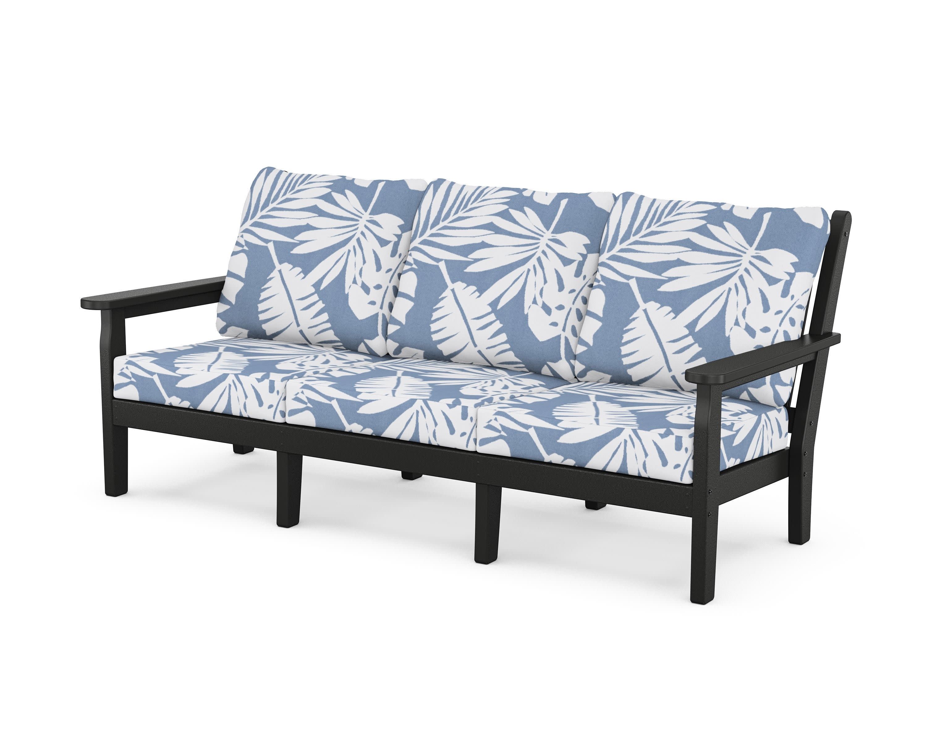Chippendale Deep Seating Sofa in Black / Leaf Sky Blue