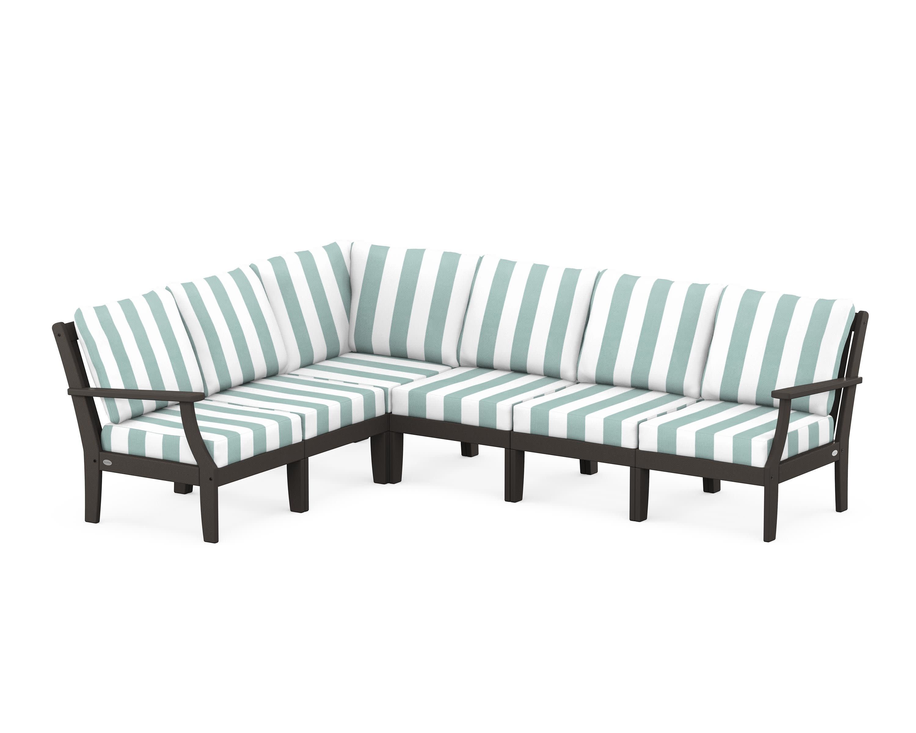 Braxton Modular 6-Piece Deep Seating Set in Vintage Coffee / Cabana Stripe Glacier Spa