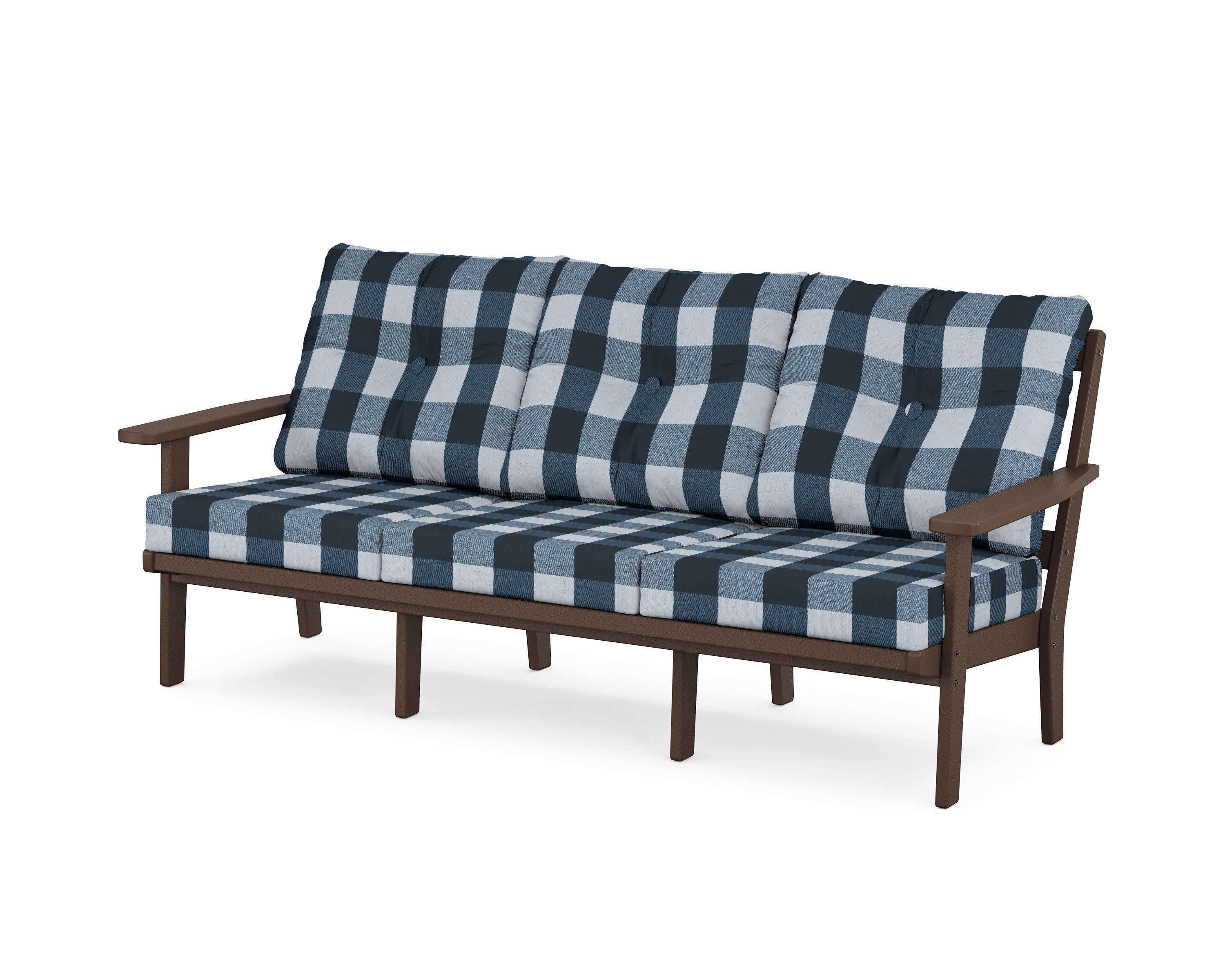 Oxford Deep Seating Sofa in Mahogany / Buffalo Plaid Marine Indigo