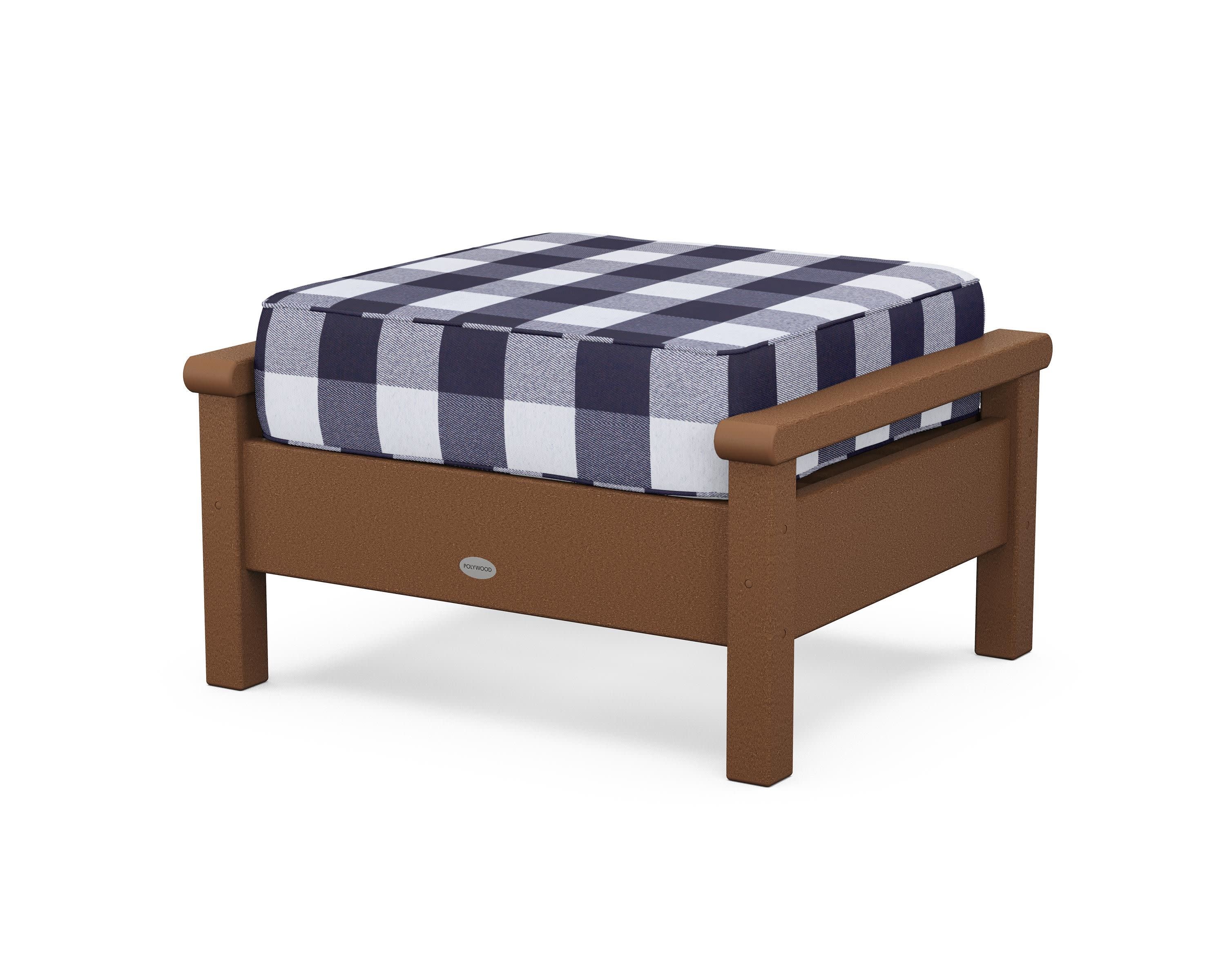 Harbour Deep Seating Ottoman in Teak / Buffalo Plaid Navy