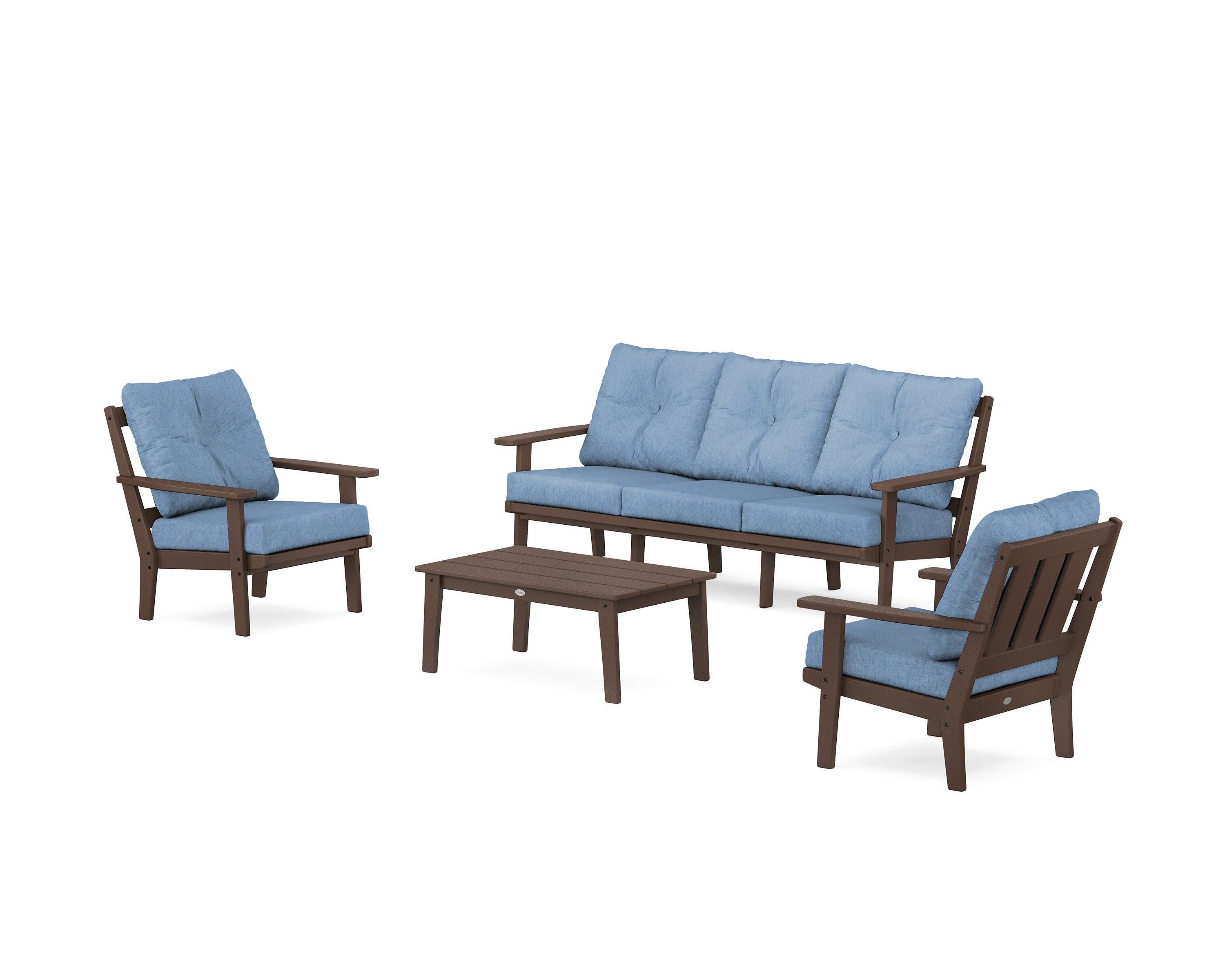 Oxford 4-Piece Deep Seating Set with Sofa in Mahogany / Sky Blue