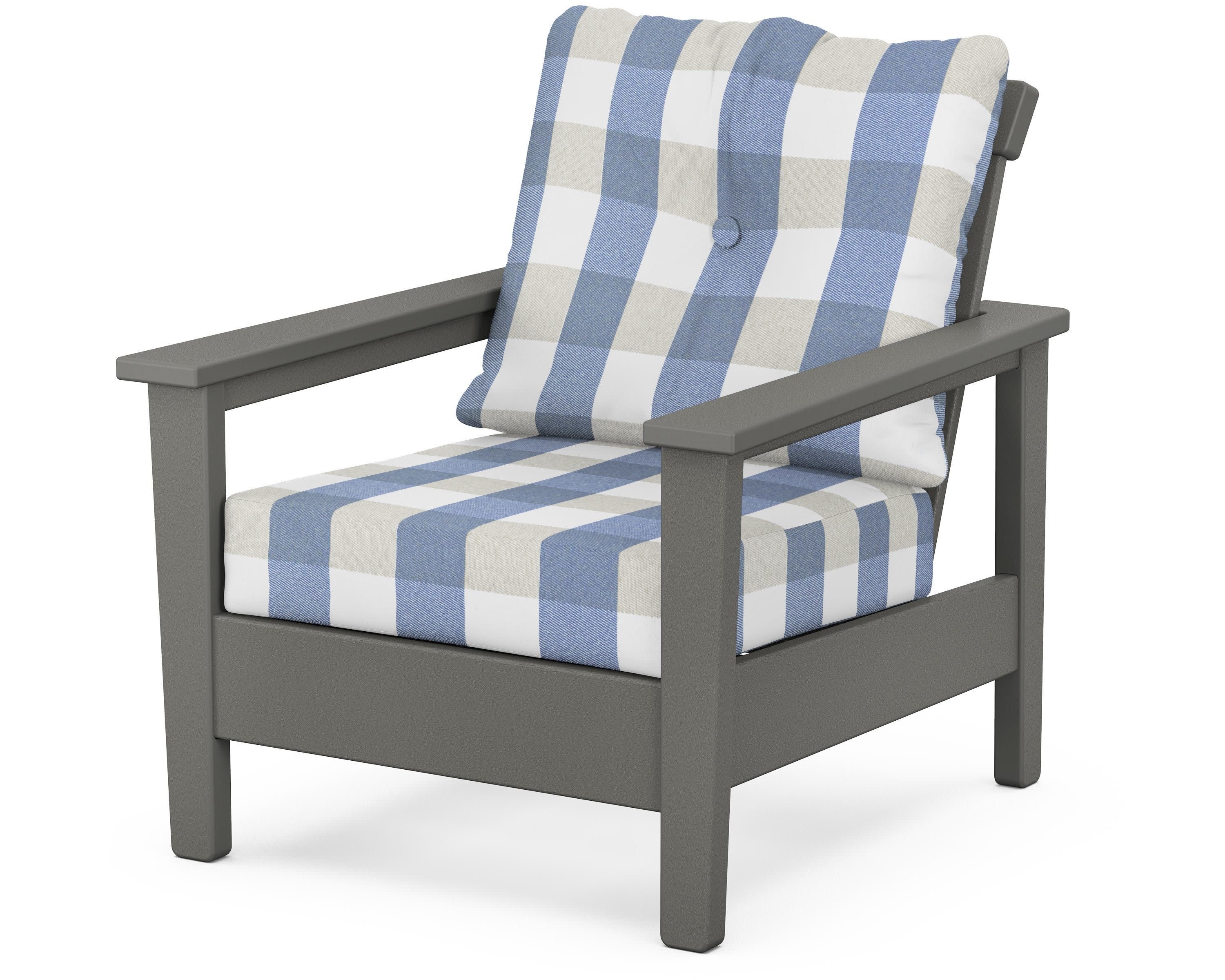 Prescott Deep Seating Chair in Slate Grey / Buffalo Plaid Sky Blue