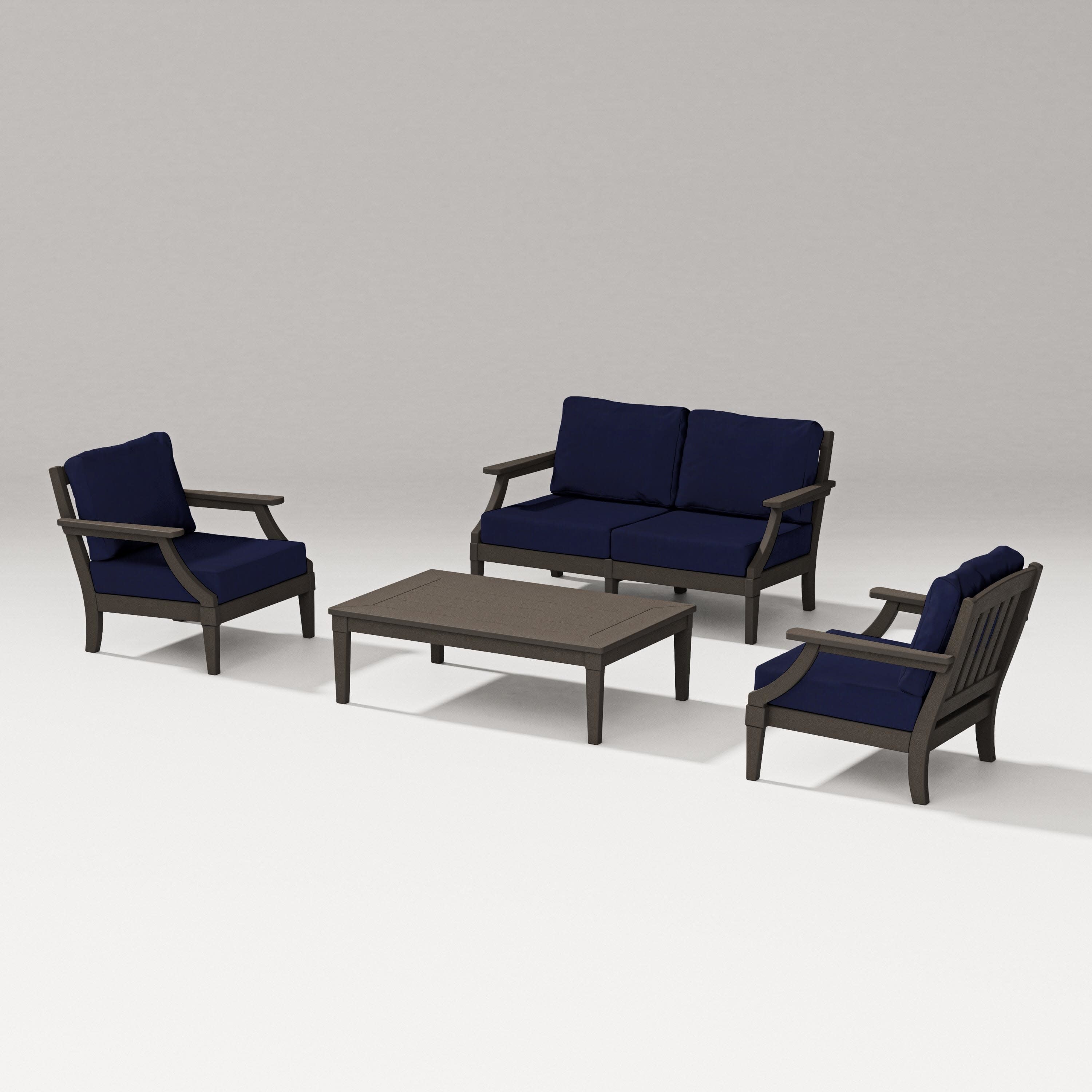 Estate Lounge 4-Piece Loveseat Set in Vintage Coffee / Navy