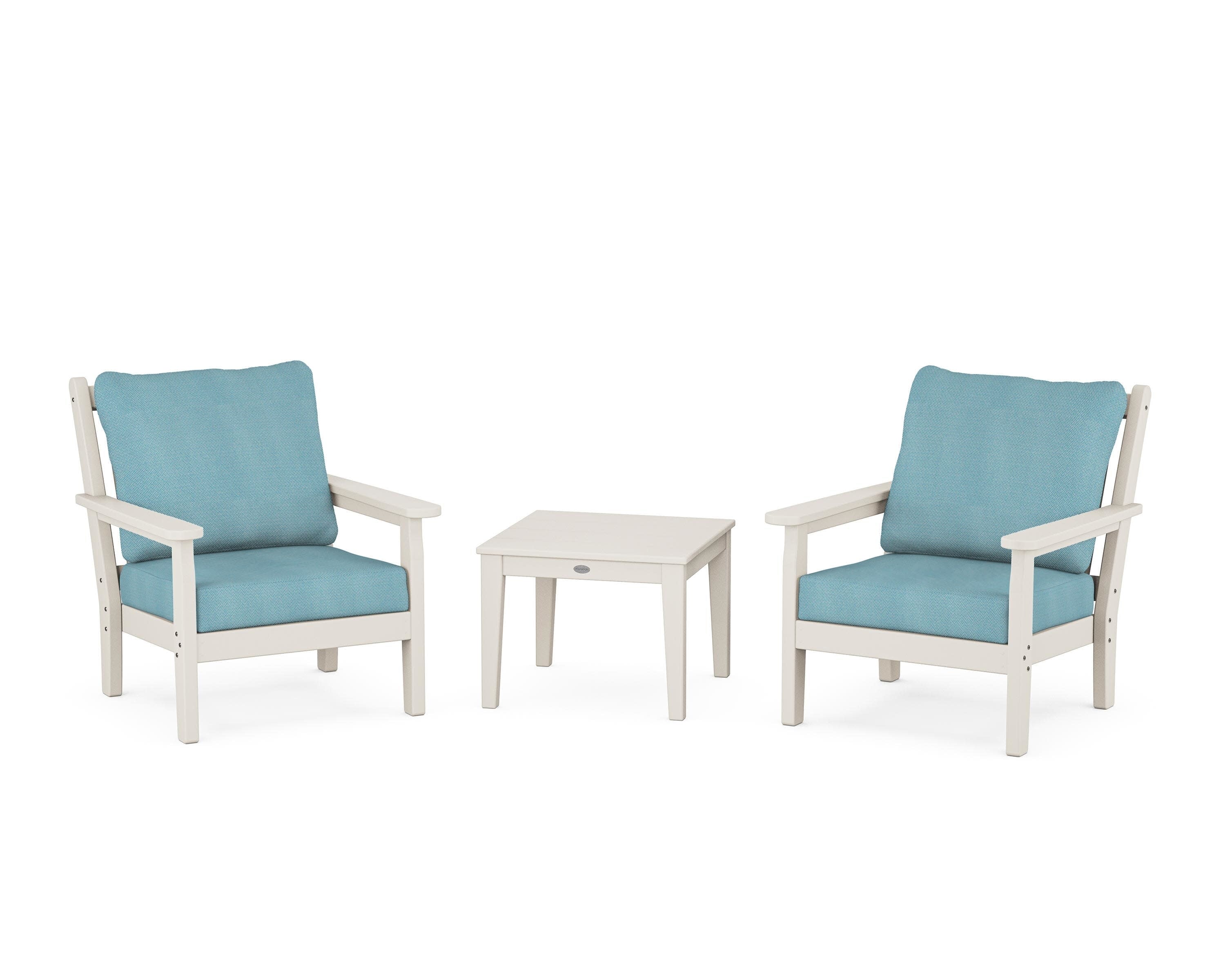Chippendale 3-Piece Deep Seating Set in Sand / Lattice Sky Blue