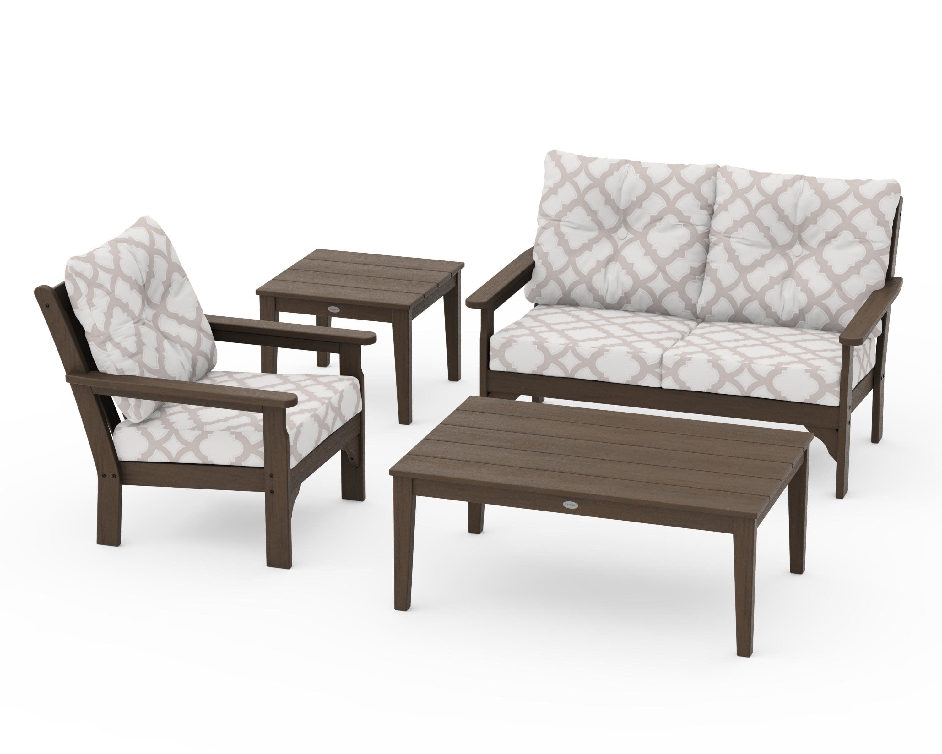 Vineyard 4-Piece Deep Seating Set in Kona / Trellis Dune Burlap