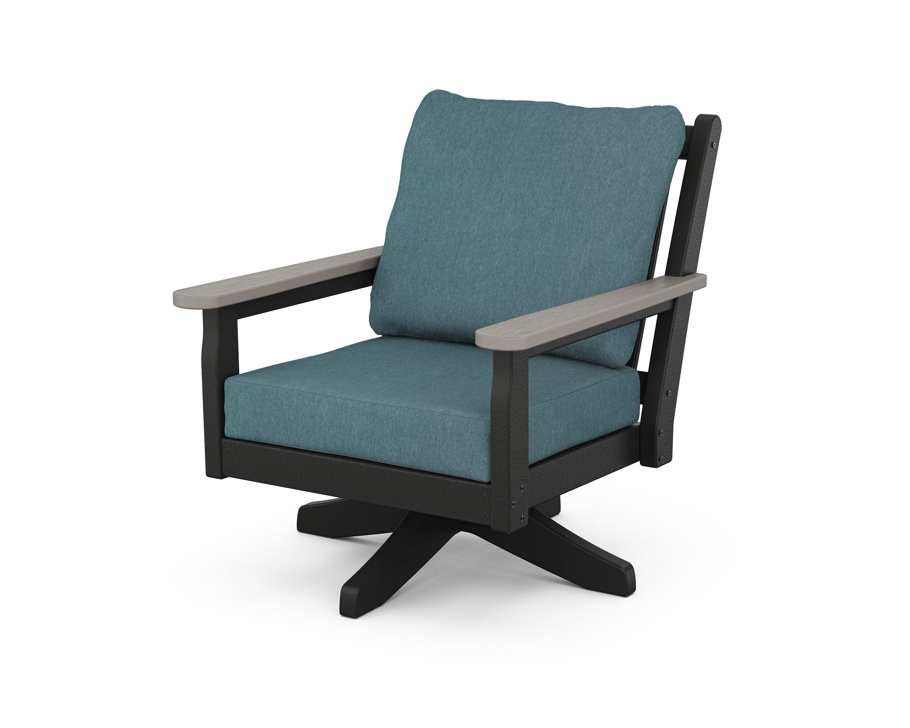 Chippendale Deep Seating Swivel Chair in Black / Driftwood / Ocean Teal