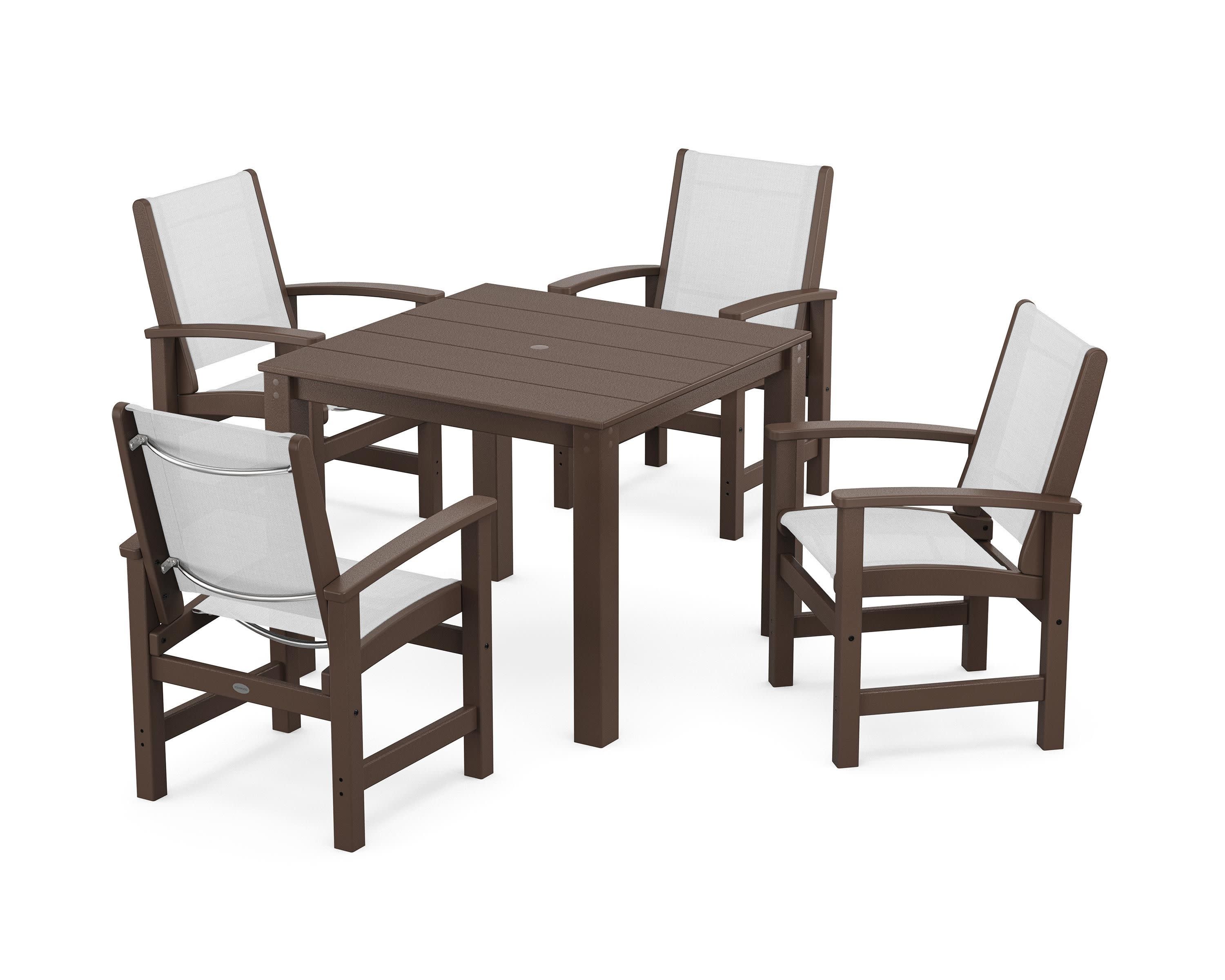 Coastal 5-Piece Parsons Dining Set in Mahogany / White Sling