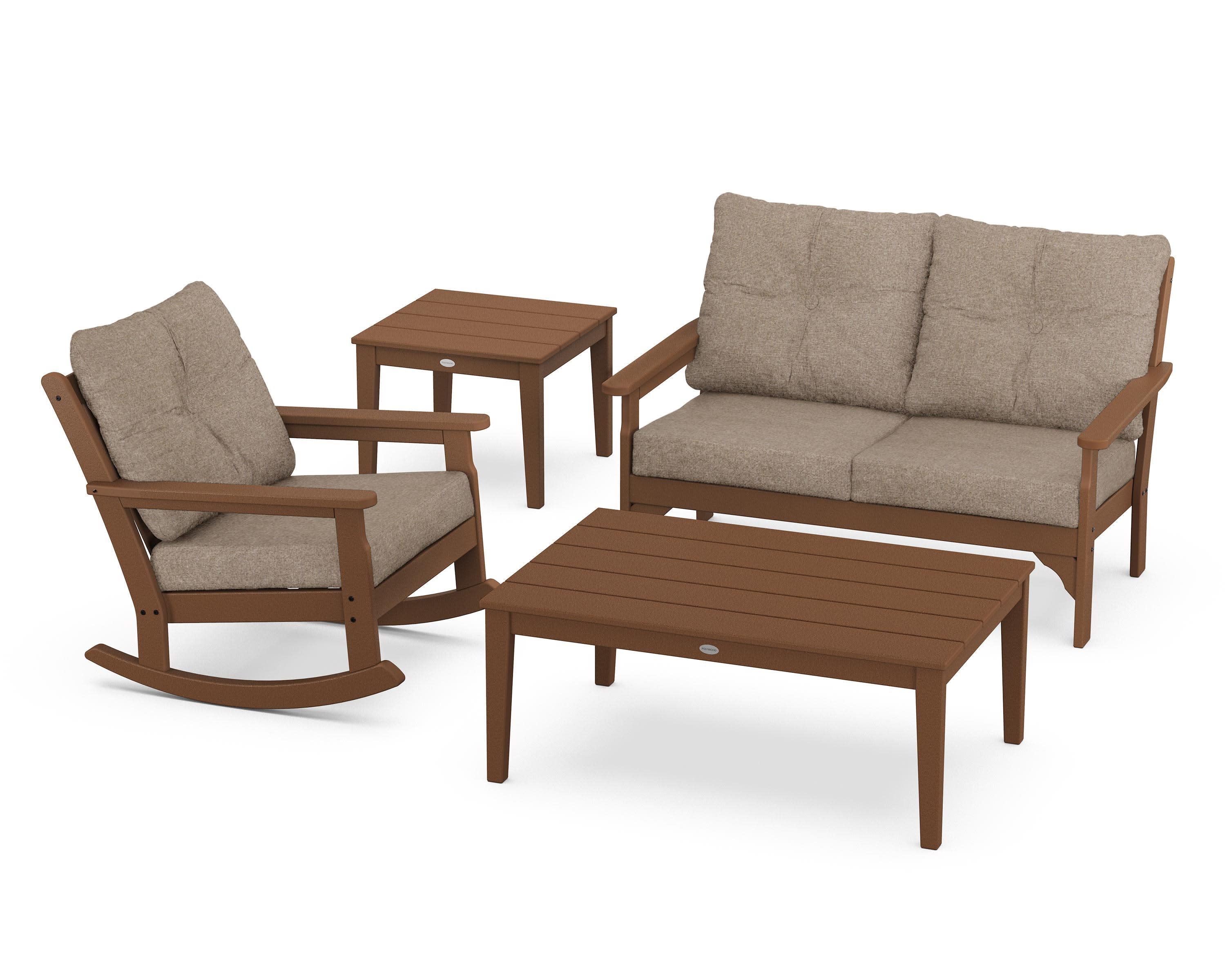 Vineyard 4-Piece Deep Seating Rocker Set in Teak / Spiced Burlap