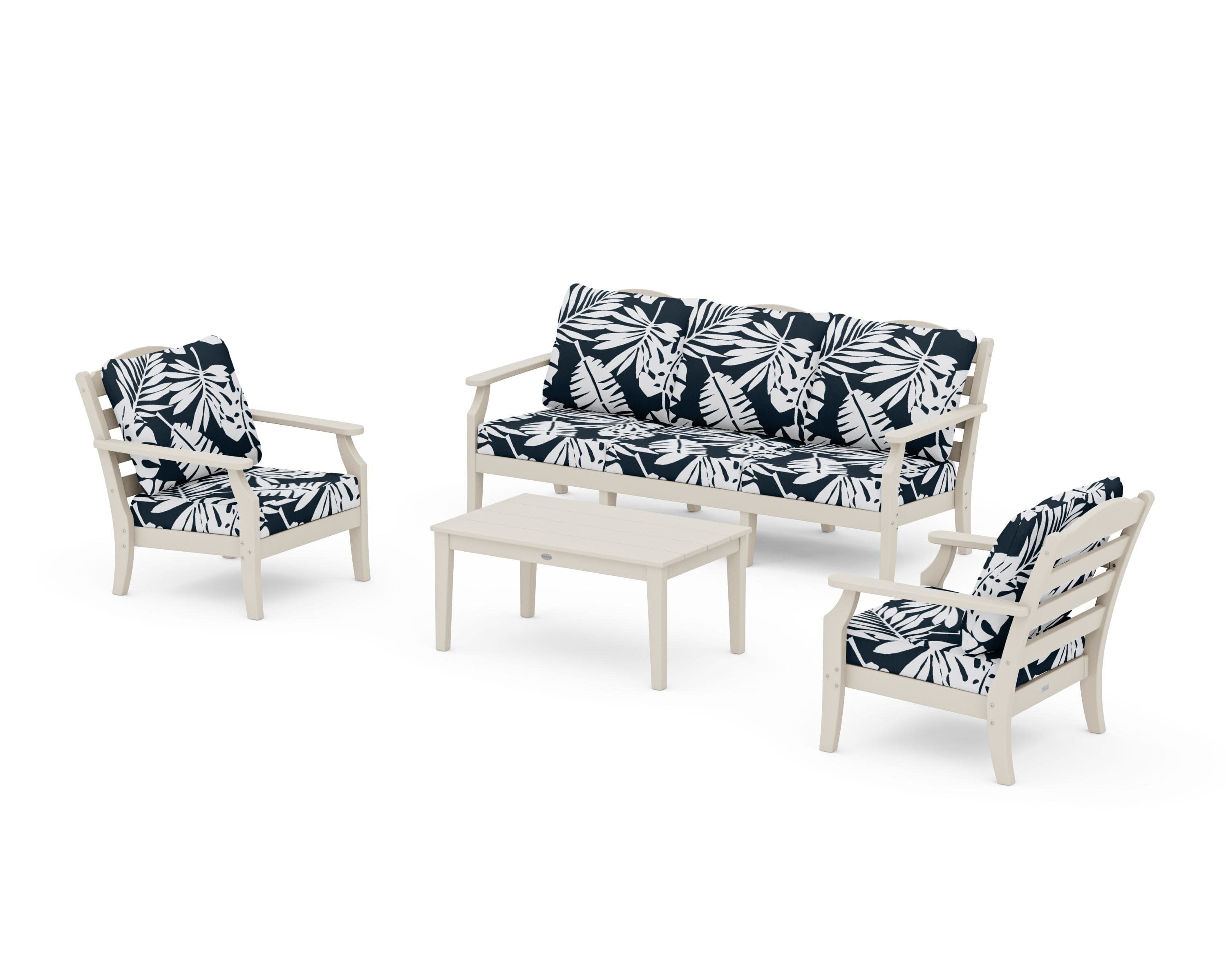 Savannah 4-Piece Deep Seating Set with Sofa in Sand / Leaf Marine Indigo