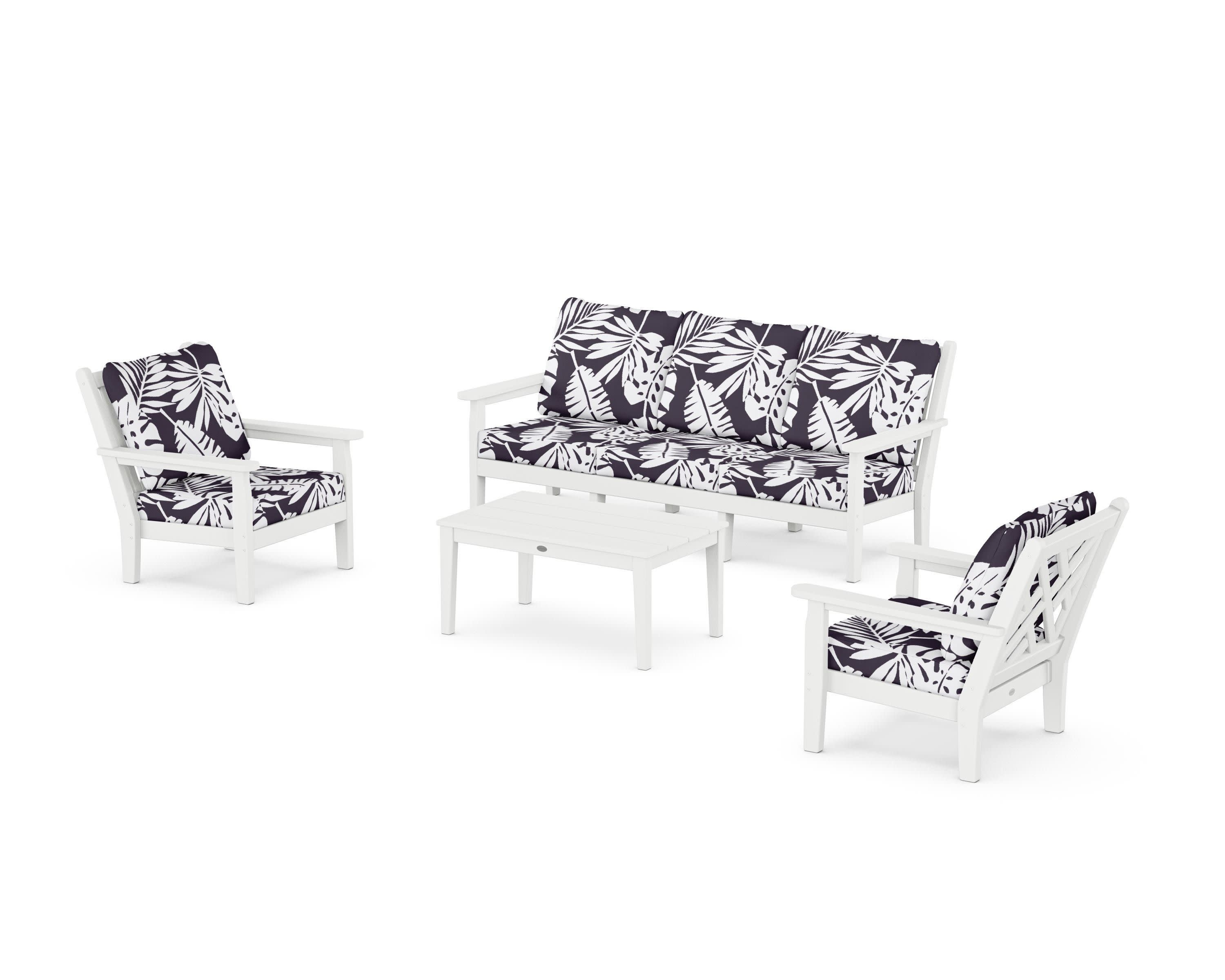 Chippendale 4-Piece Deep Seating Set with Sofa in White / Leaf Navy