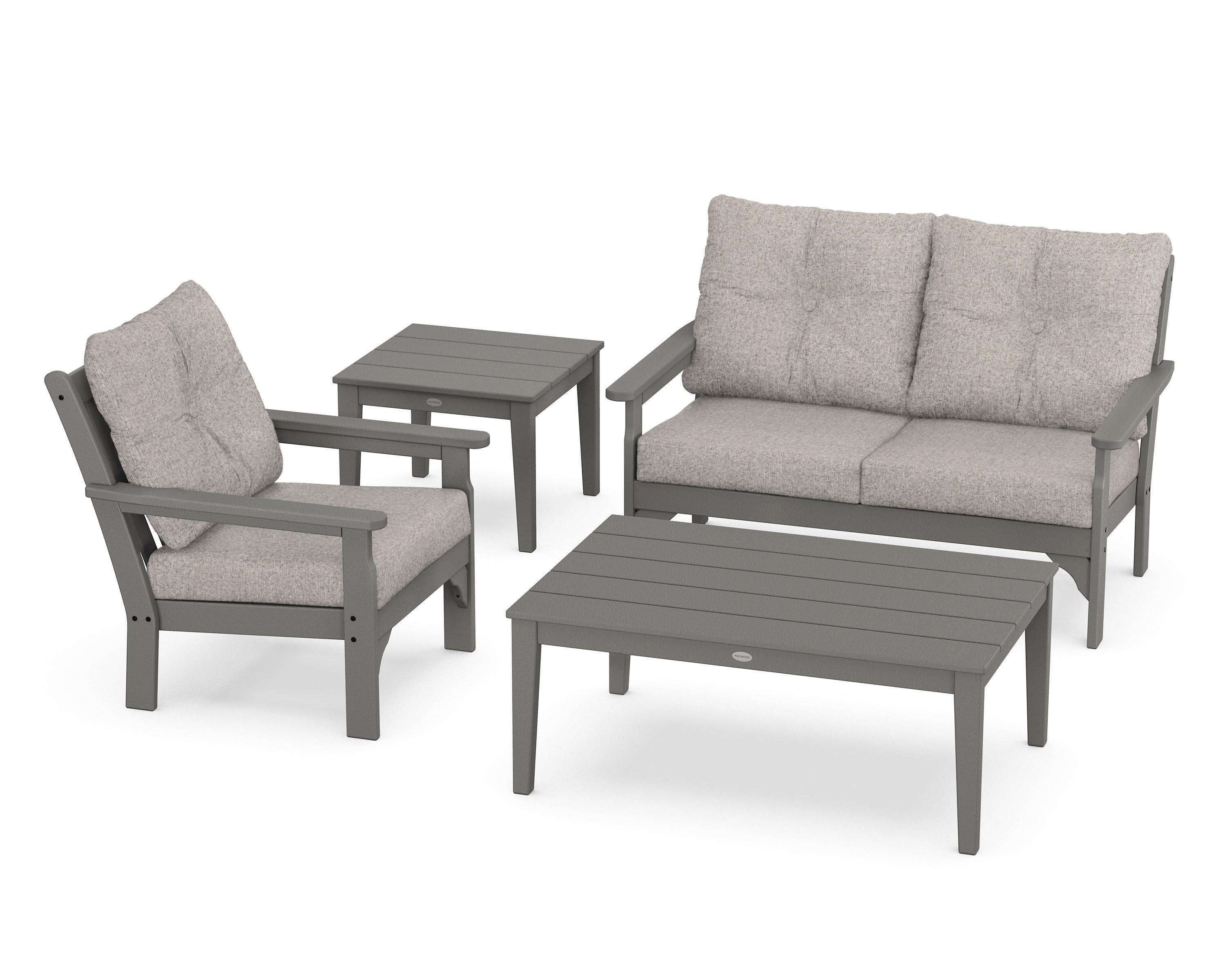 Vineyard 4-Piece Deep Seating Set in Slate Grey / Weathered Tweed