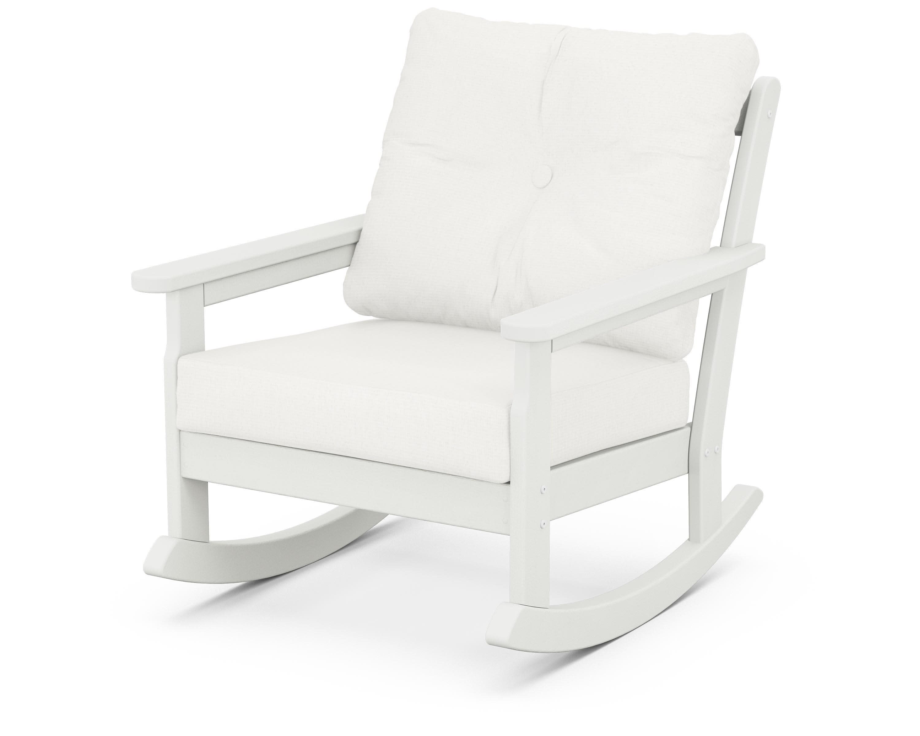 Vineyard Deep Seating Rocking Chair in Vintage White / Natural Linen