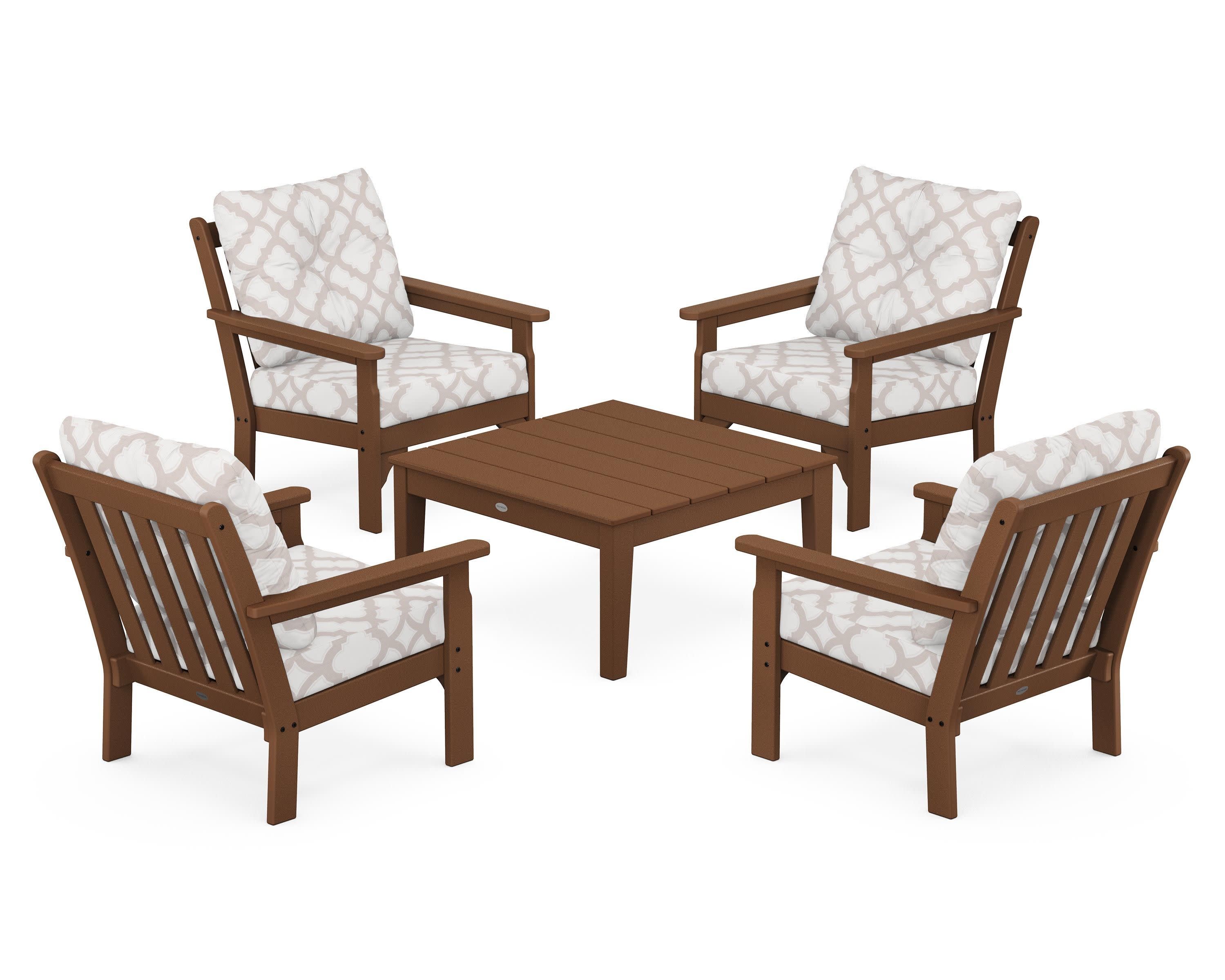 Vineyard 5-Piece Deep Seating Conversation Set in Teak / Trellis Dune Burlap