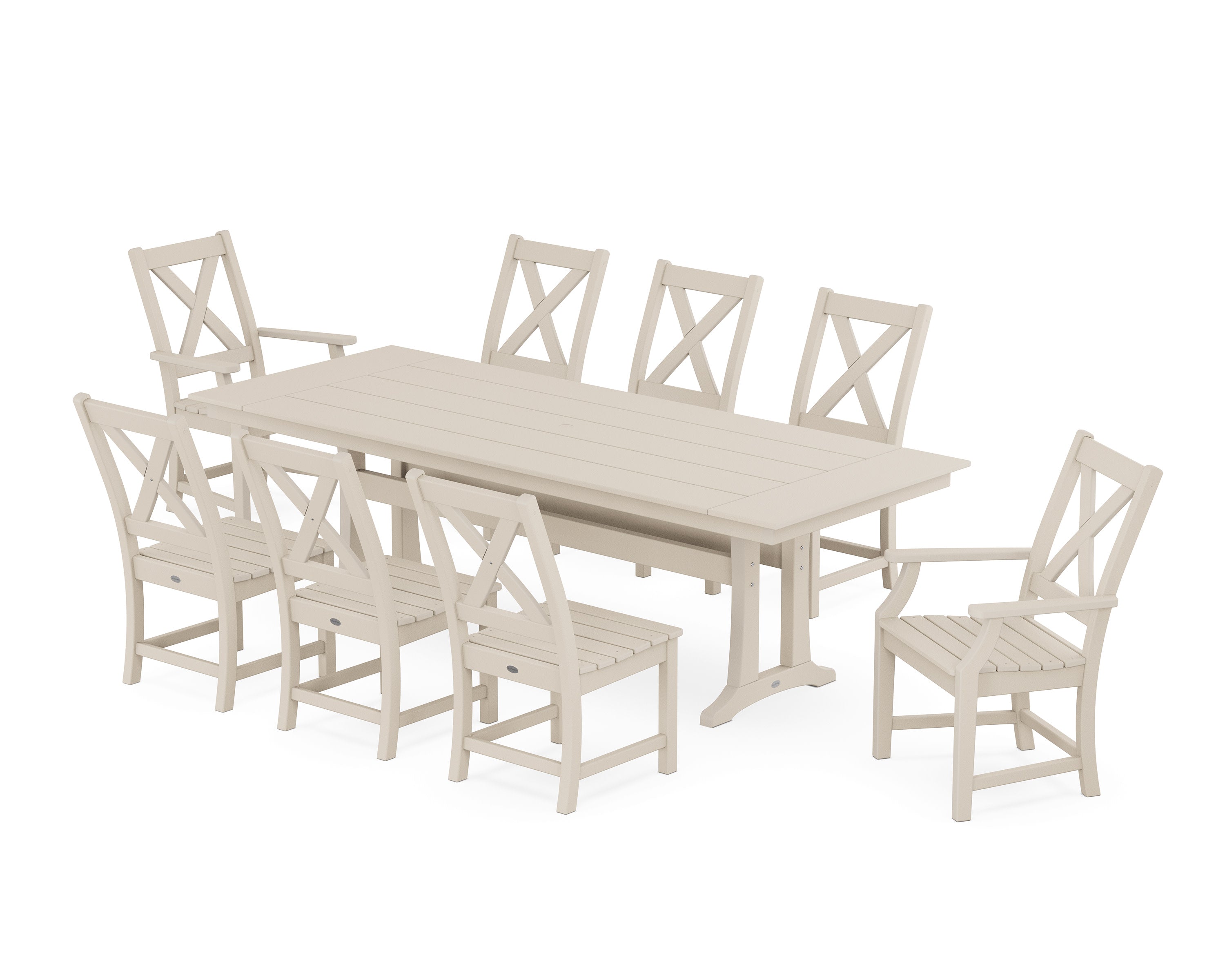 Braxton 9-Piece Farmhouse Dining Set with Trestle Legs in Sand