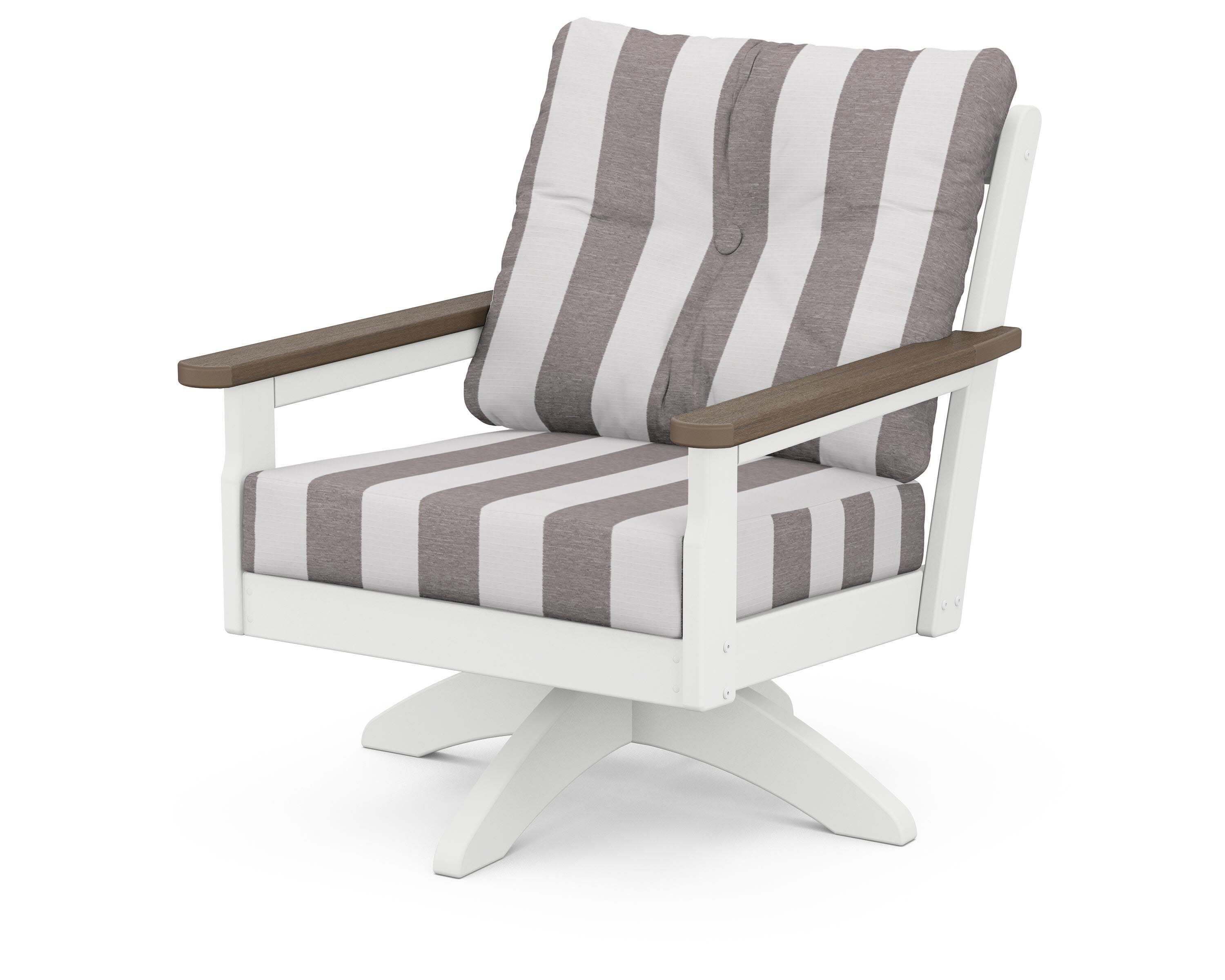 Vineyard Deep Seating Swivel Chair in White / Kona / Cabana Stripe Grey Mist