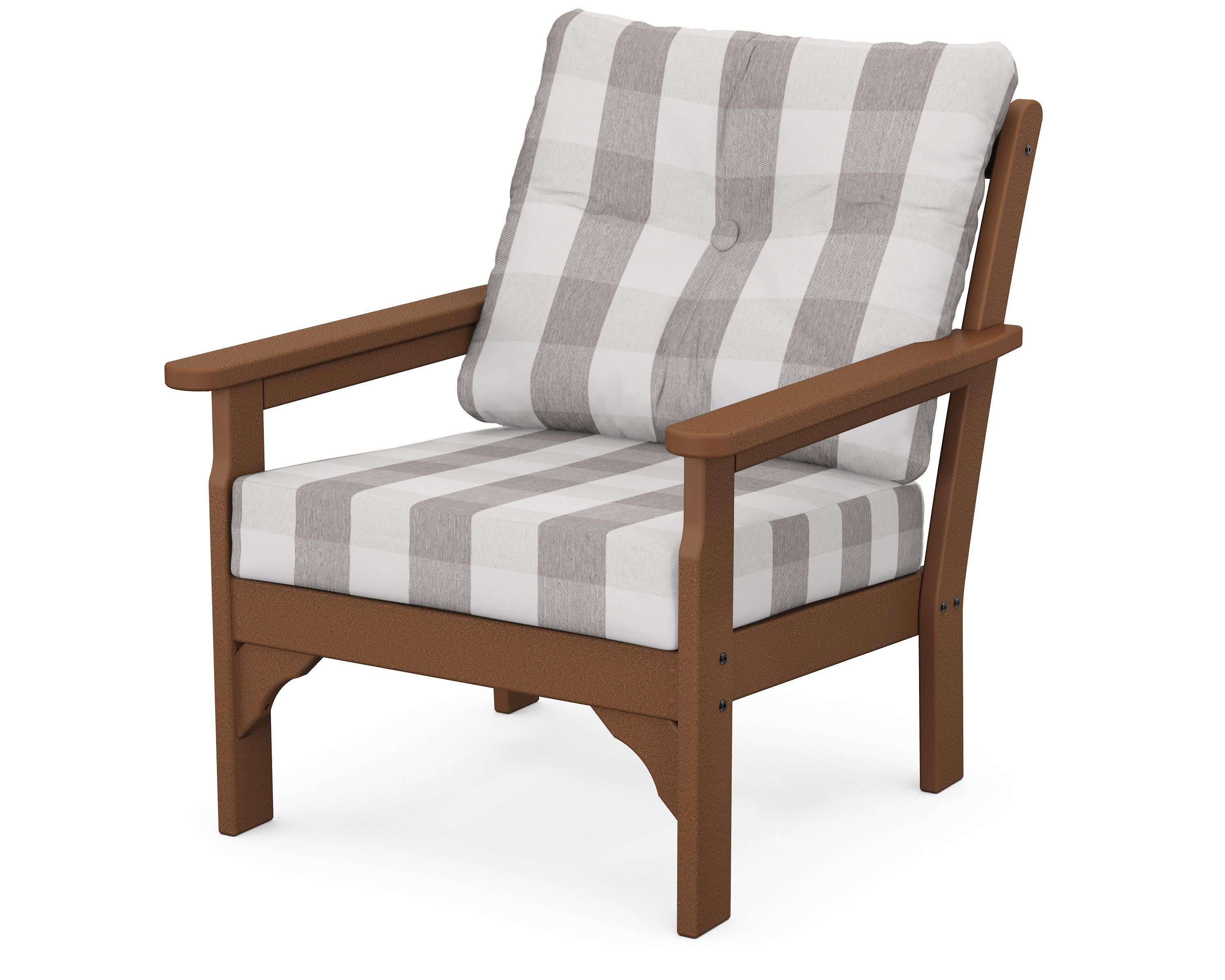 Vineyard Deep Seating Chair in Teak / Buffalo Plaid Grey Mist