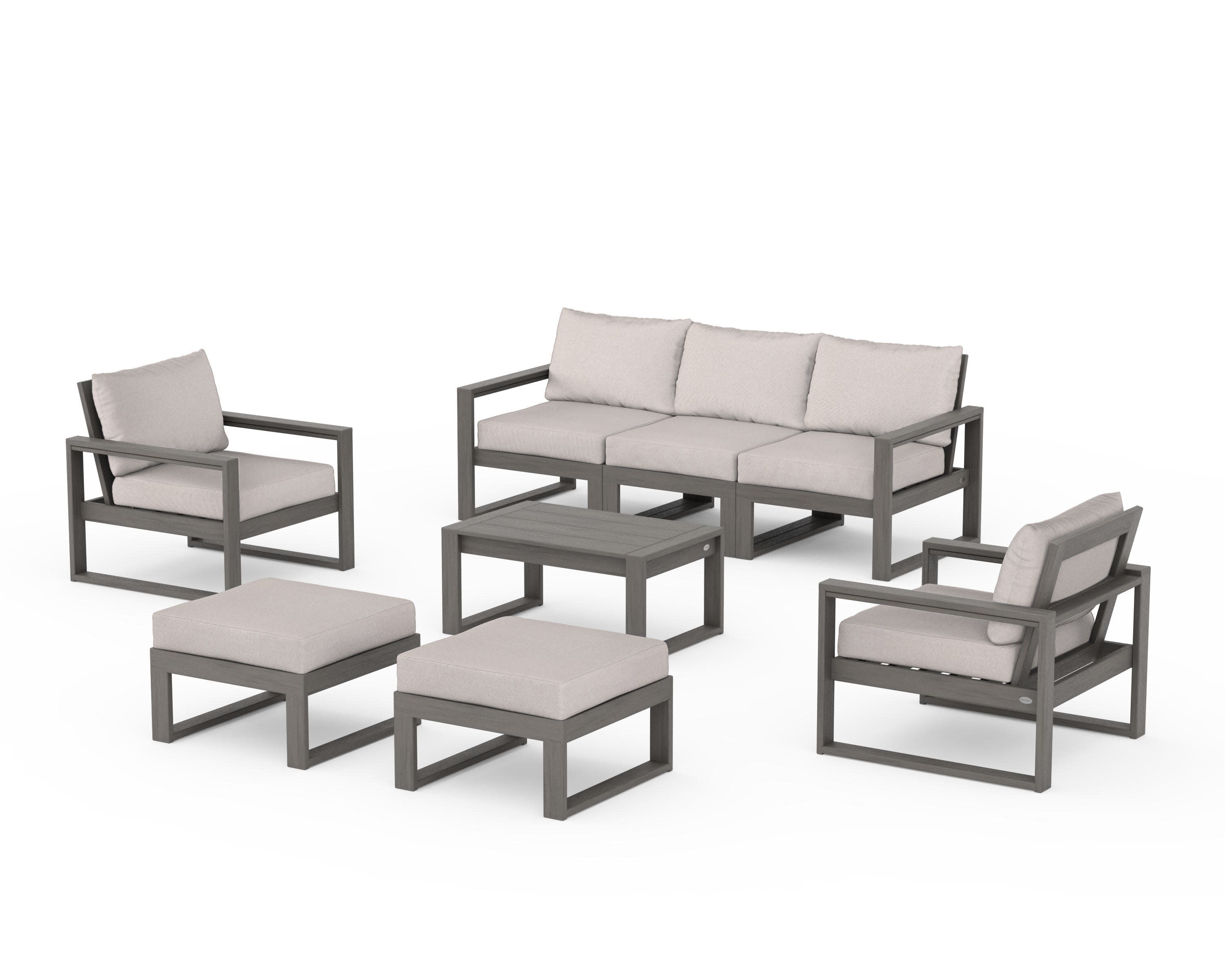 EDGE Sectional 8-Piece Lounge Sofa Set in Driftwood / Dune Burlap