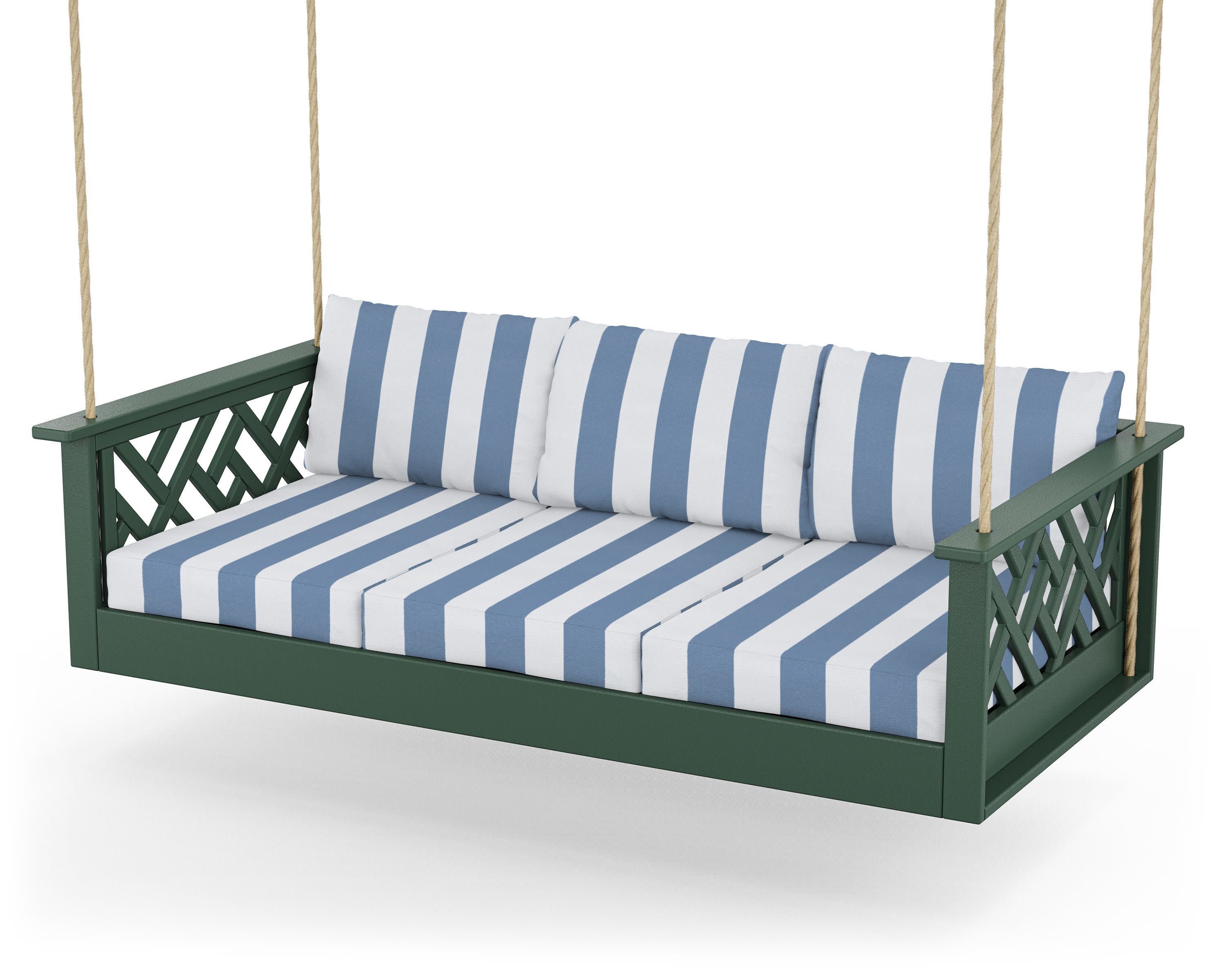 Chippendale Daybed Swing in Green / Cabana Stripe Sky Blue