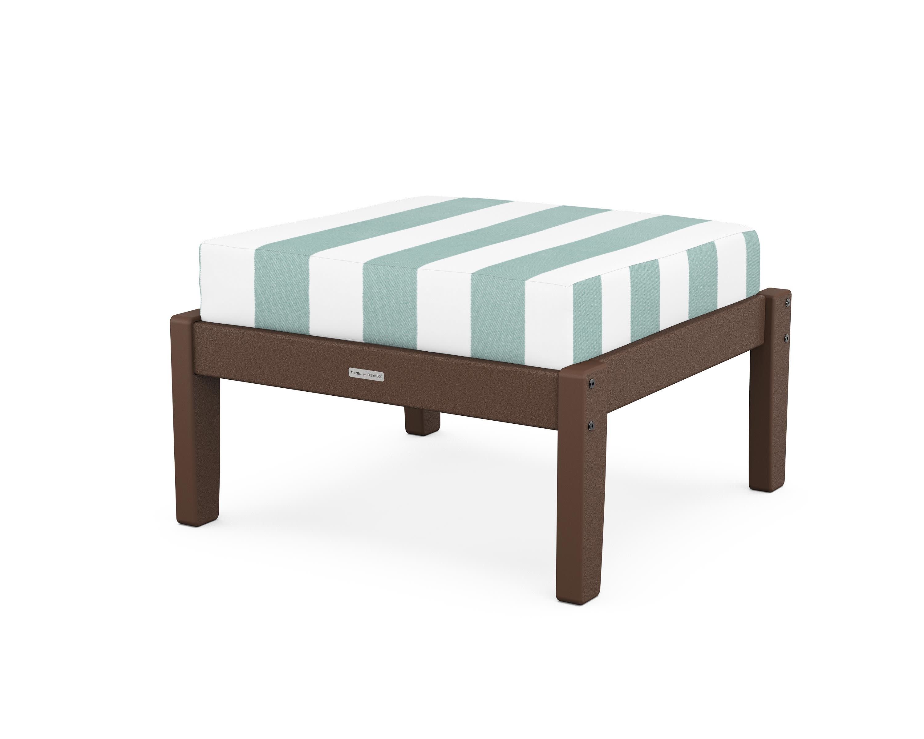 Chinoiserie Deep Seating Ottoman in Mahogany / Cabana Stripe Glacier Spa
