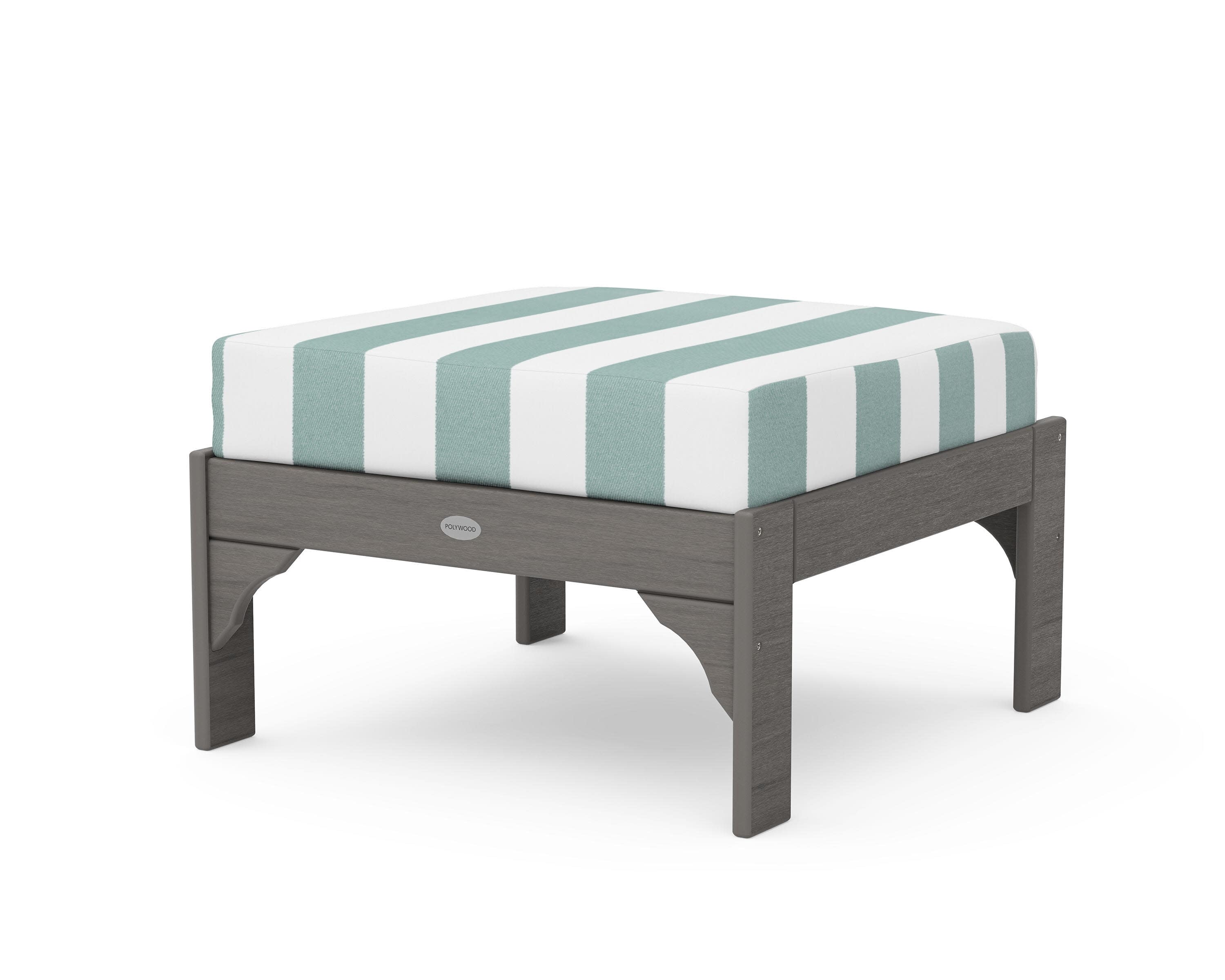 Vineyard Deep Seating Ottoman in Driftwood / Cabana Stripe Glacier Spa