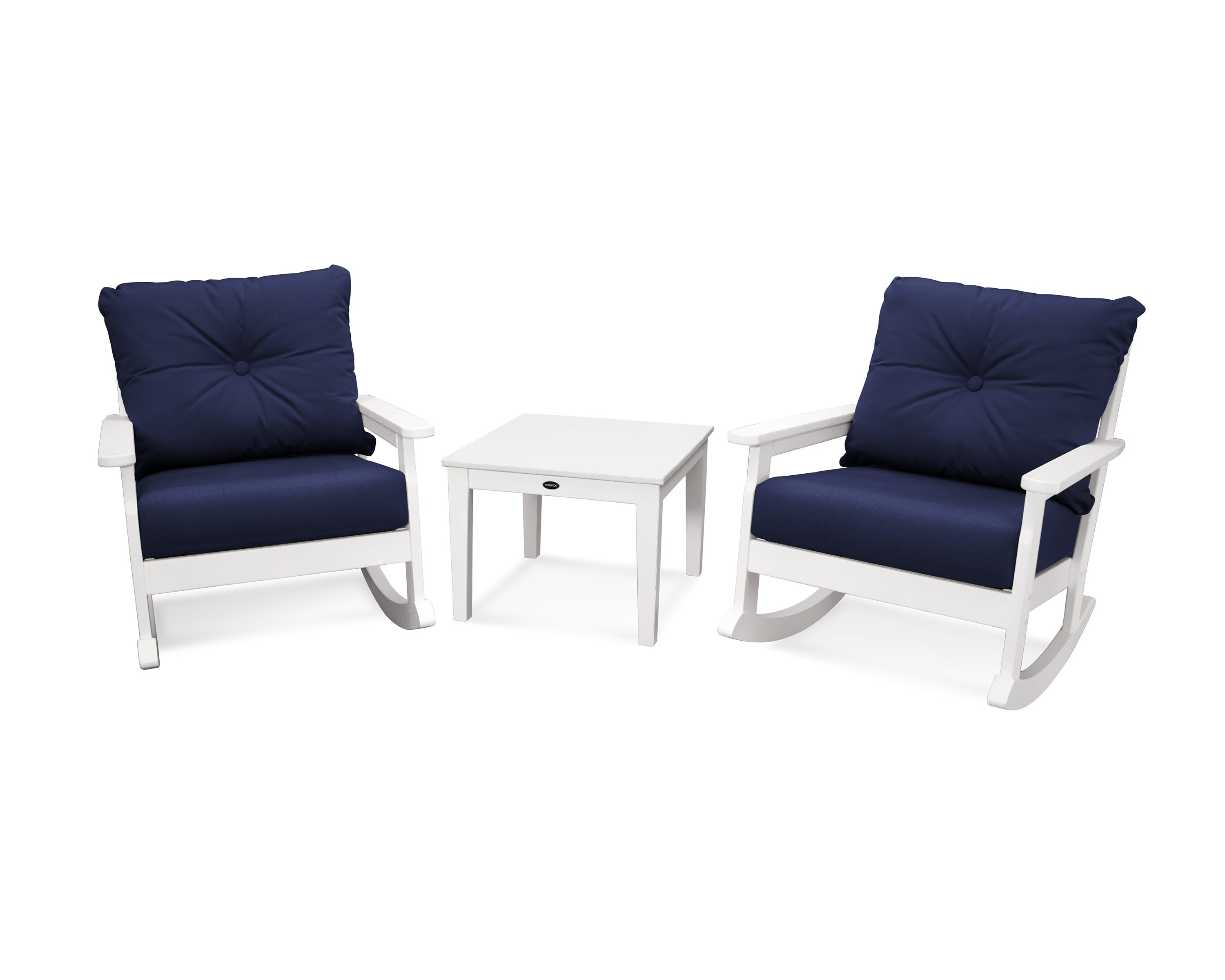 Vineyard 3-Piece Deep Seating Rocker Set in White / Navy