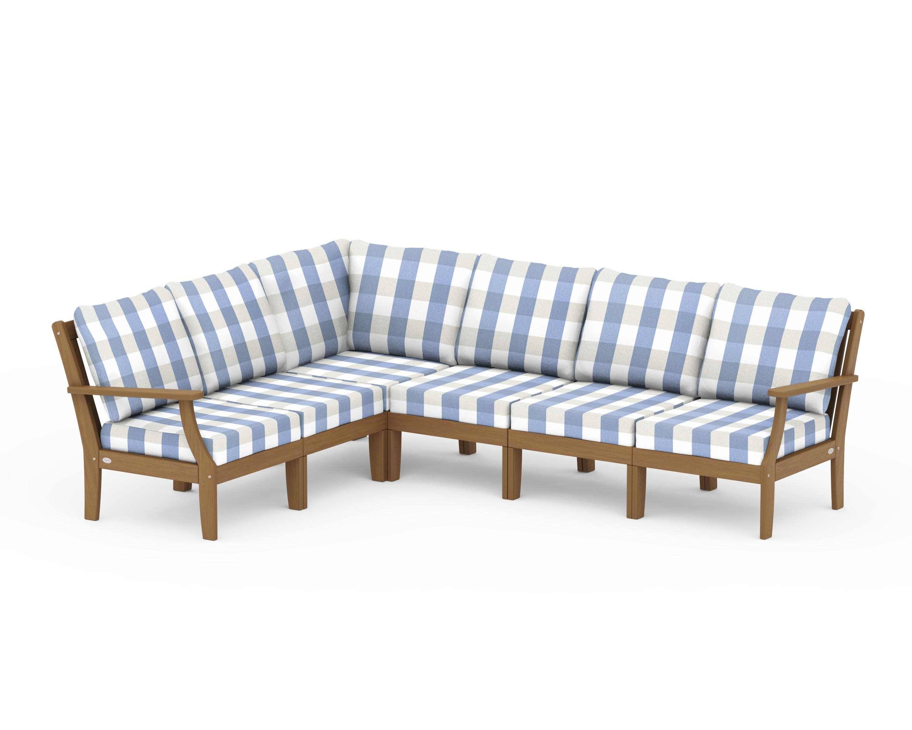 Braxton Modular 6-Piece Deep Seating Set in Natural / Buffalo Plaid Sky Blue