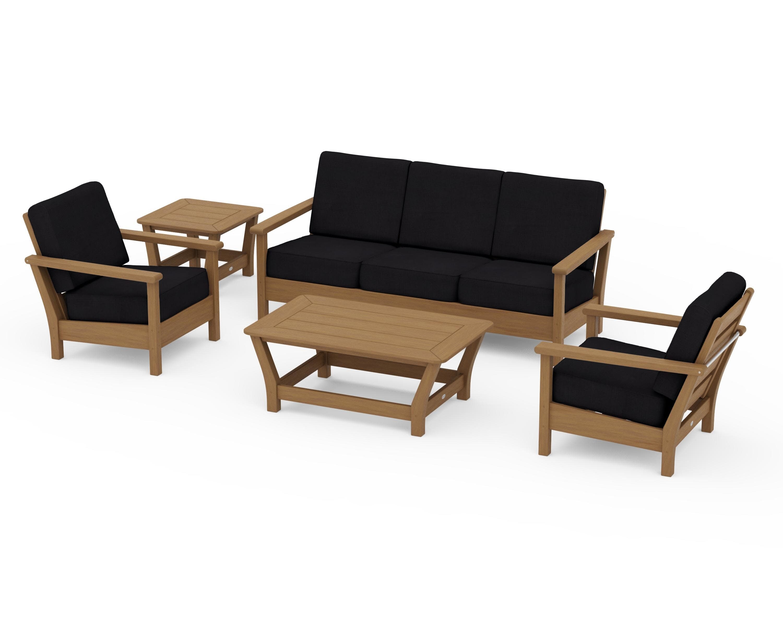 Harbour 5-Piece Deep Seating Set in Natural / Midnight Linen